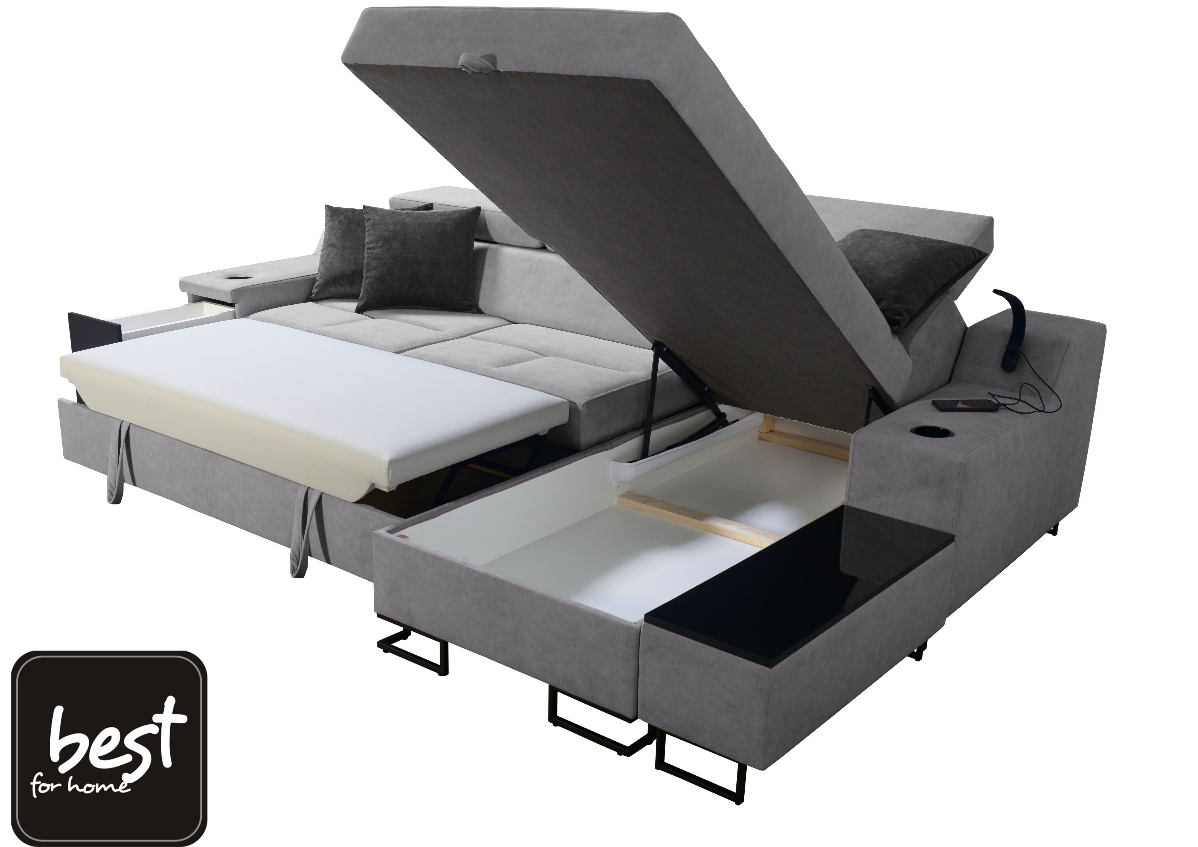 Bettkasten Home Wohnzimmer Ecksofa & for Aria WHISPER15+EKJI für das Best I Moderne Schlaffunktion Maxi: