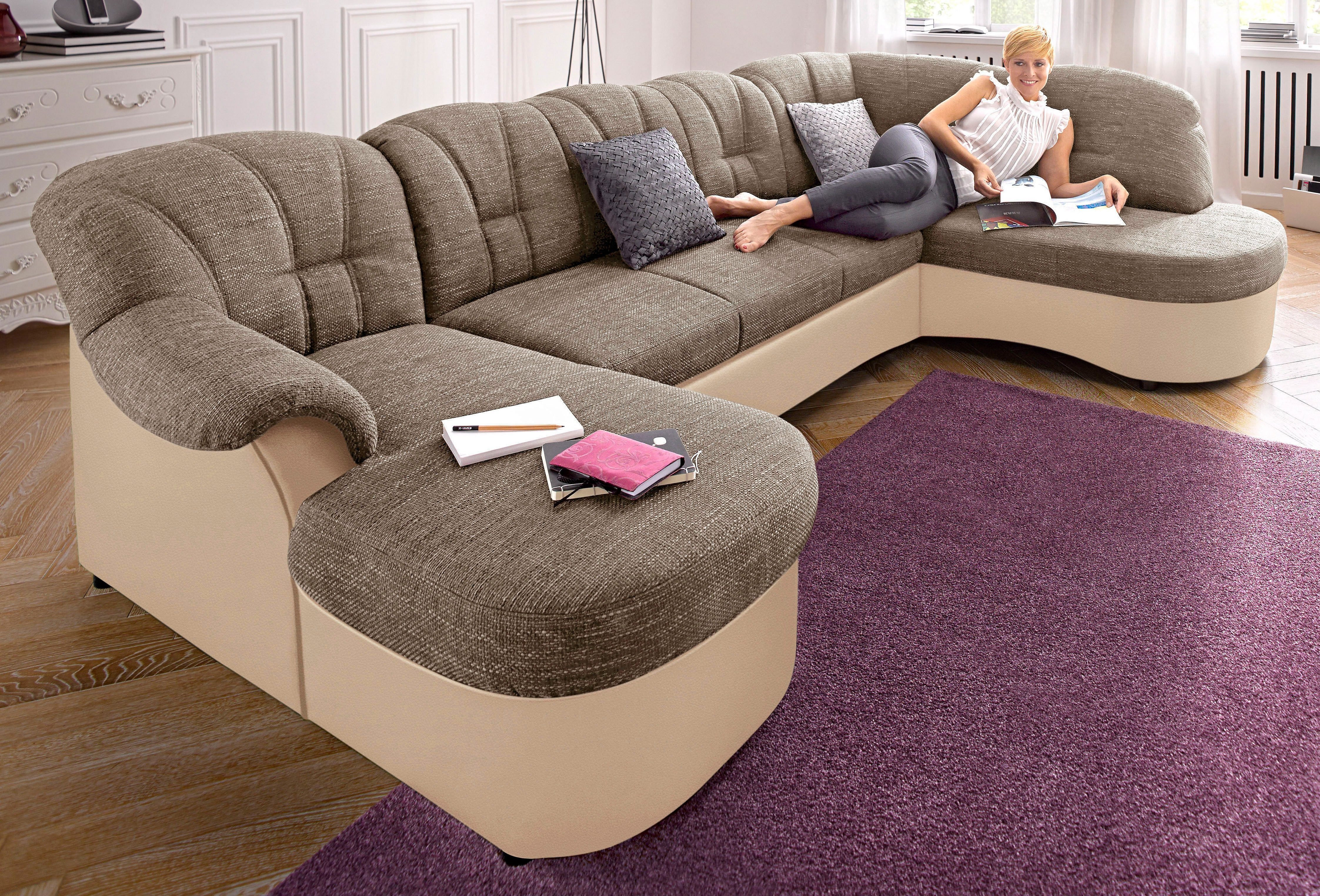 DOMO collection Wohnlandschaft Flores auch in Leder-Bezug, B/T/H: 293/180/86 cm, U-Form, 3 Teile, wahlw. mit Bettfunktion, wahlw. mit Federkern, Unser Dauertiefpreis