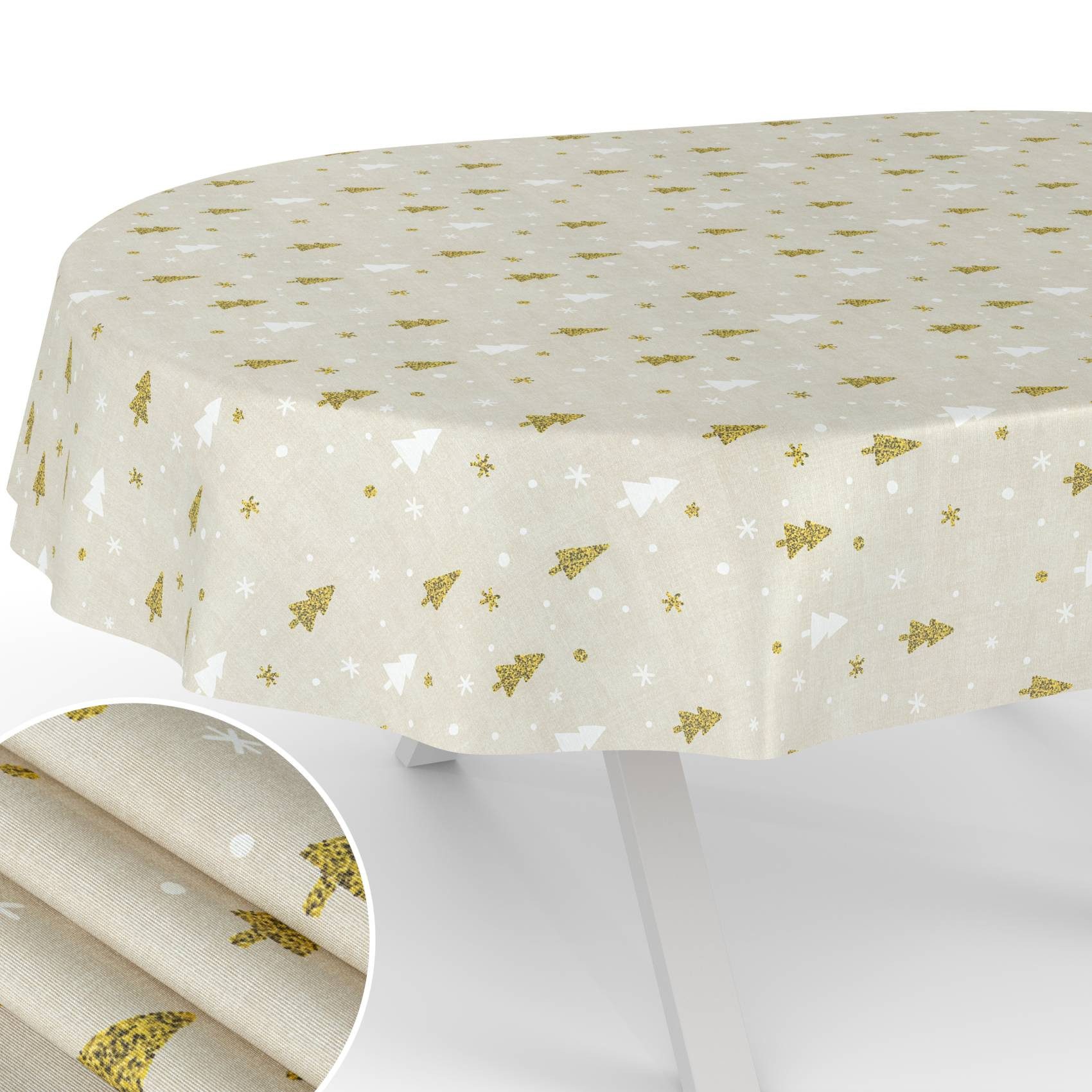 ANRO Tischdecke pflegeleicht Weihnachten Tischtuch Christmas Tannenbaum Tischwäsche (Einzelstück 1-tlg), Schutz-Beschichtung wasserabweisend Oval 160x140cm