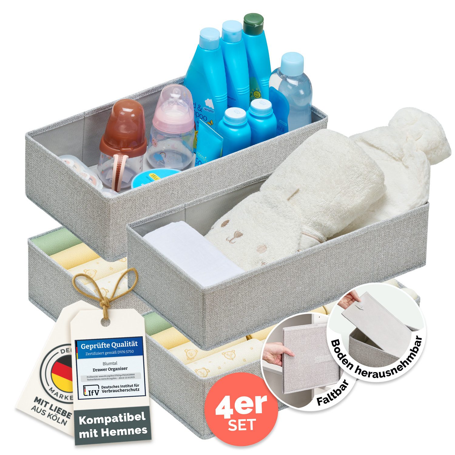 Blumtal Faltbox HEMNES, MALM, PAX Organizer Ordnungssystem Kleiderschrank (4 St), Faltboxen für BHs, T-Shirts - Boxen für Schrank