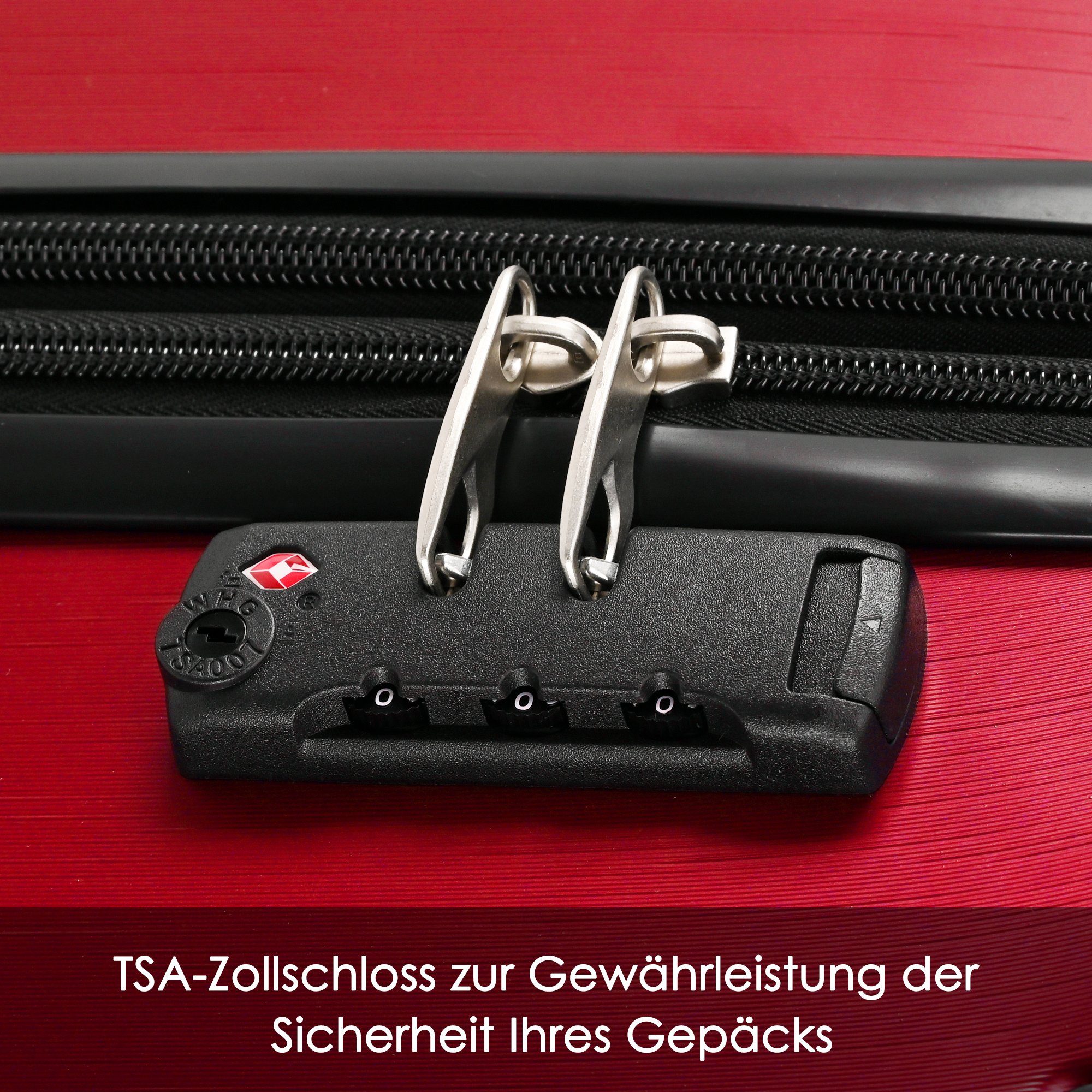 Ulife Trolleyset Hartschalen-Koffer Reisekoffer ABS (3 Rot Rollen, Zollschloss, tlg) TSA 4