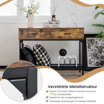 COSTWAY Konsolentisch, mit 2 Schubladen & Ablage, schmal, Holz, 100x35x76cm
