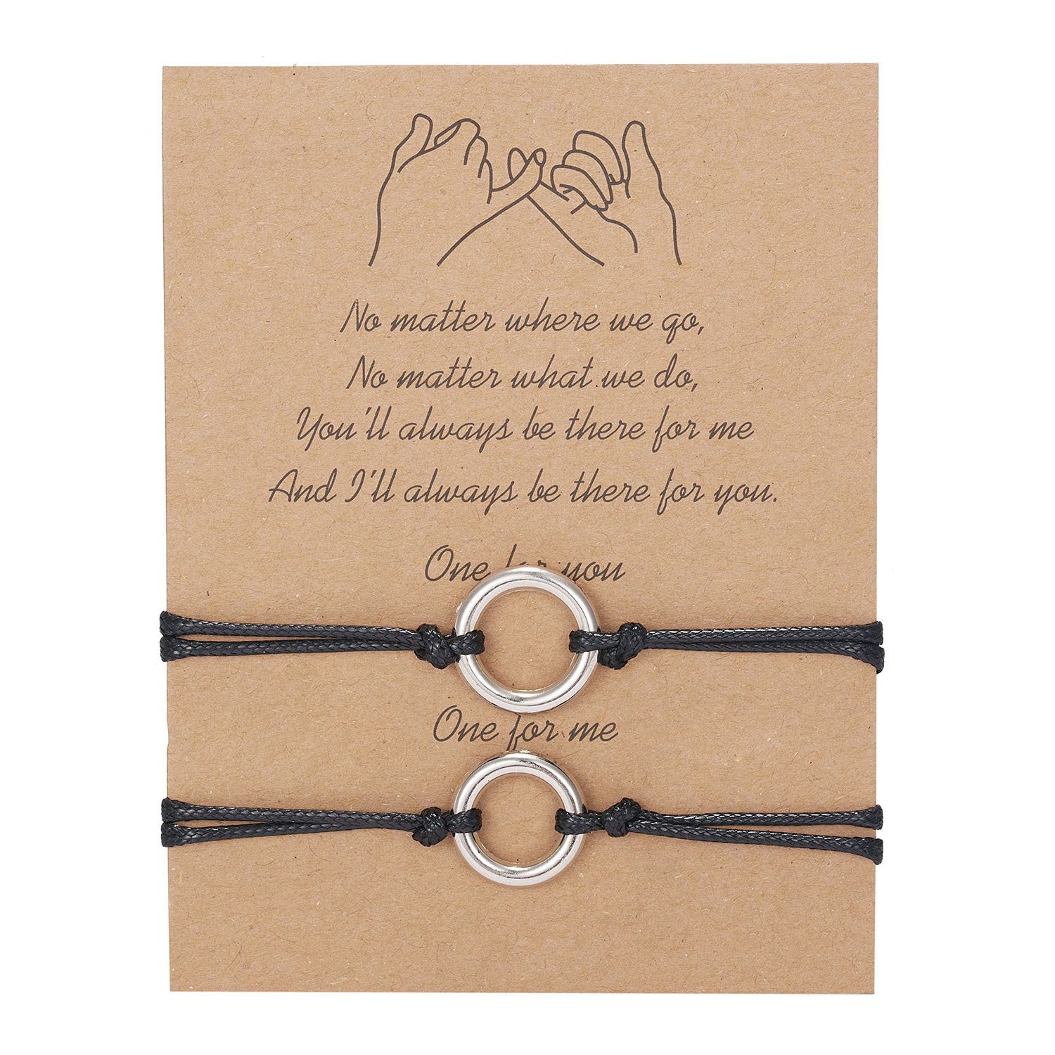 KARMA Armband Set Partnerarmbänder Schwarz Metall Stoff 2er Set Freundschaftsarmband (Geschenkset mit Karte, 2-tlg., Damenarmband Herrenarmband Größenverstellbar), Stoffarmband Partner Freunde Familie