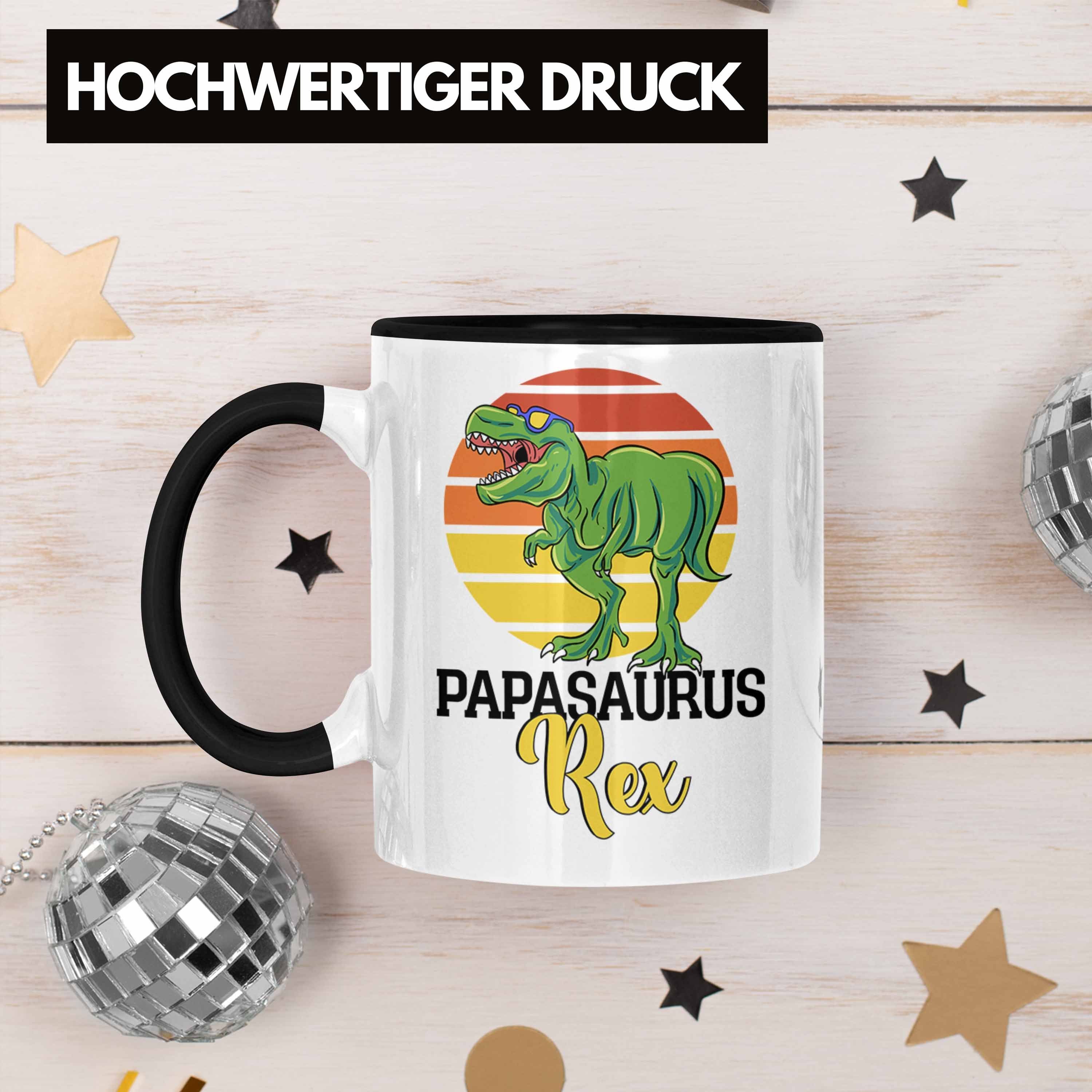 Trendation Tasse Lustiges Besten Schwarz Gesc Vatertag für Papa "Papasaurus Geschenk Rex" Tasse