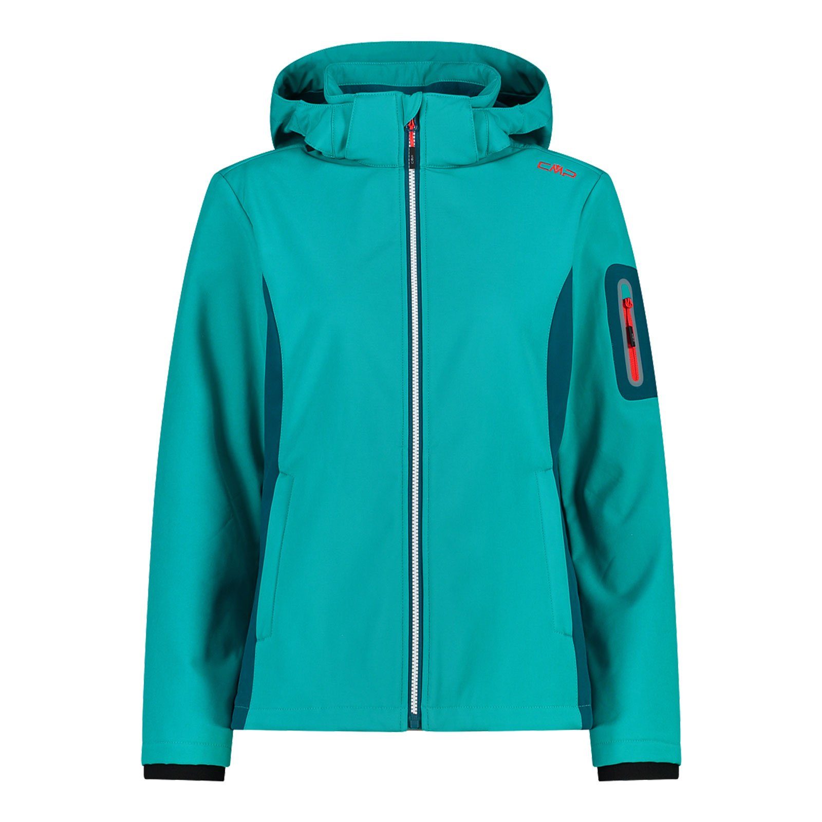 Softshelljacke Reißverschlusstasche mit lagoon Woman am E726 Hood Oberarm CMP Zip Jacket