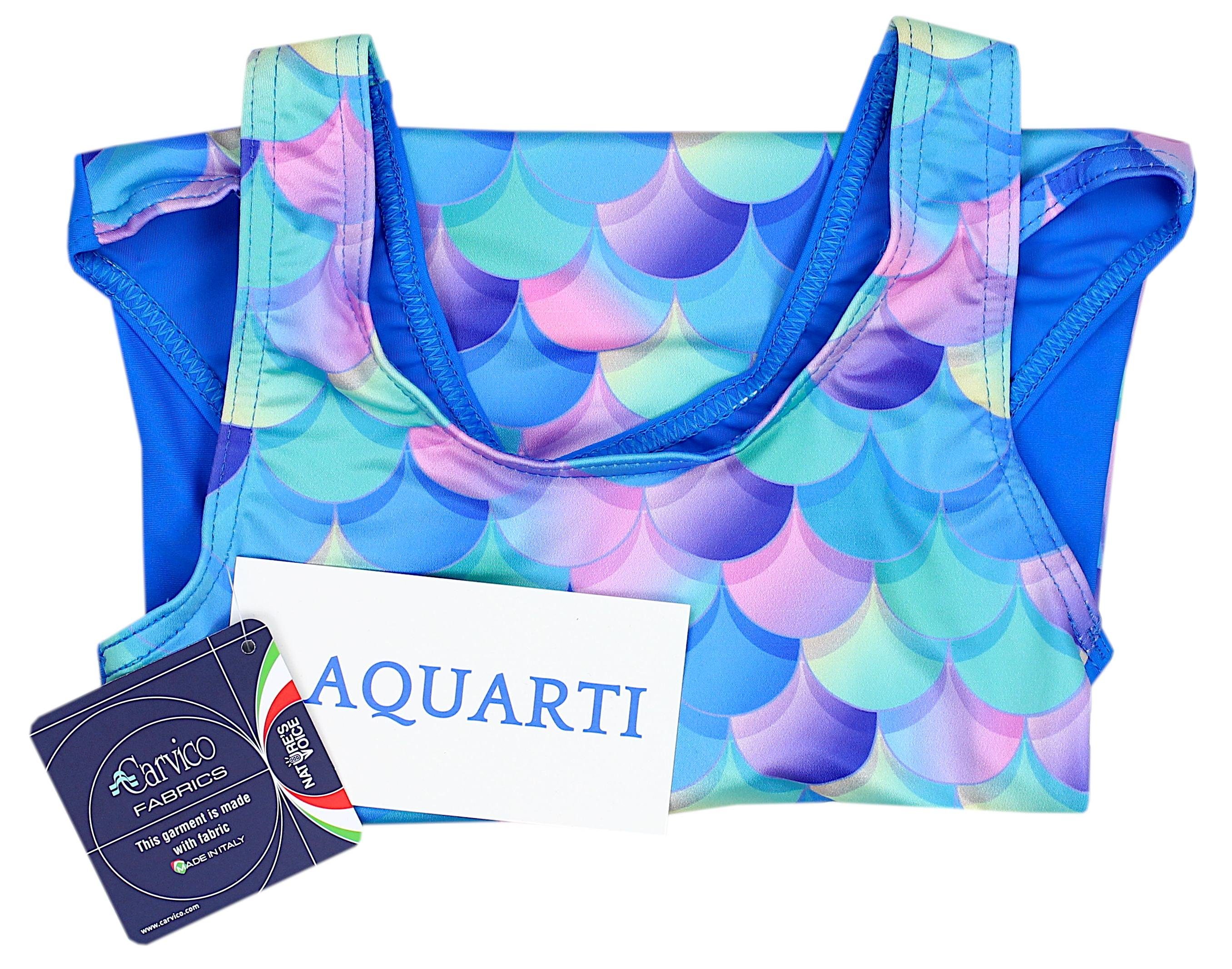 Mädchen Meerjungfrau Badeanzug Blau / Print Violett Aquarti Badeanzug mit Ringerrücken Aquarti / Rosa