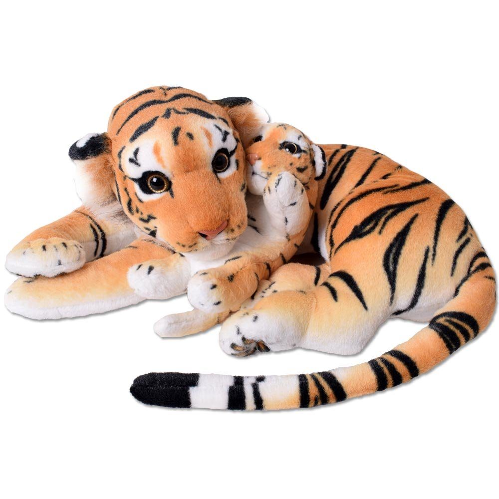 Kuscheltier Tiger Deko Plüschtier mit Tigerbaby Stofftier 60cm