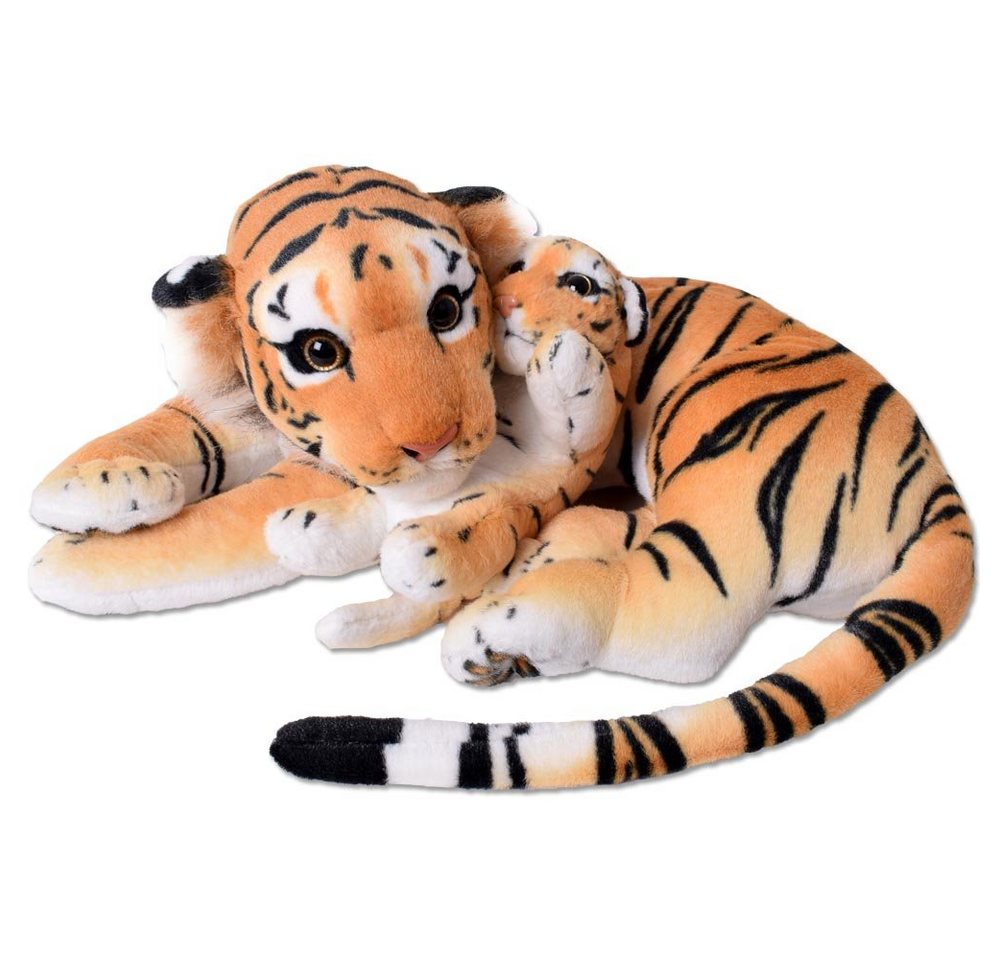 TE-Trend Kuscheltier Tiger mit Tigerbaby Deko Plüschtier Set Stofftier 60cm (Tigermama mit Tigerbaby), dekoratives Tigerpaar