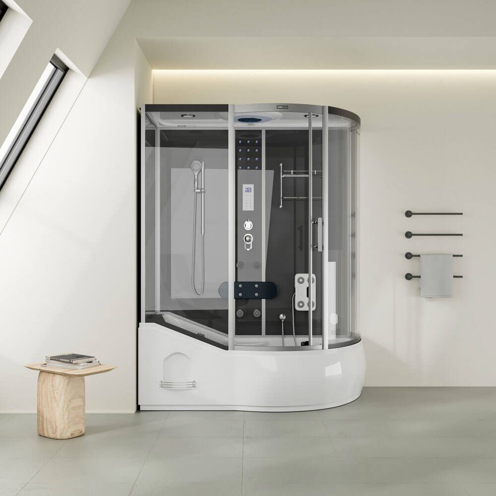HOME DELUXE Dampfdusche ALLIN 4IN1 - Schwarz Rechts, BxT: 170x90 cm, Dampfsauna, Badewanne, Whirlpool, Dusche