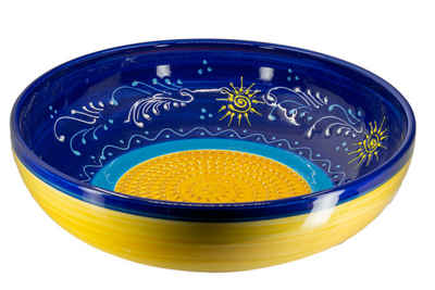 Kaladia Multireibe Große Reibeschüssel in 2xBlau mit Sonne, Keramik, handbemalte Küchenreibe - Made in Spain