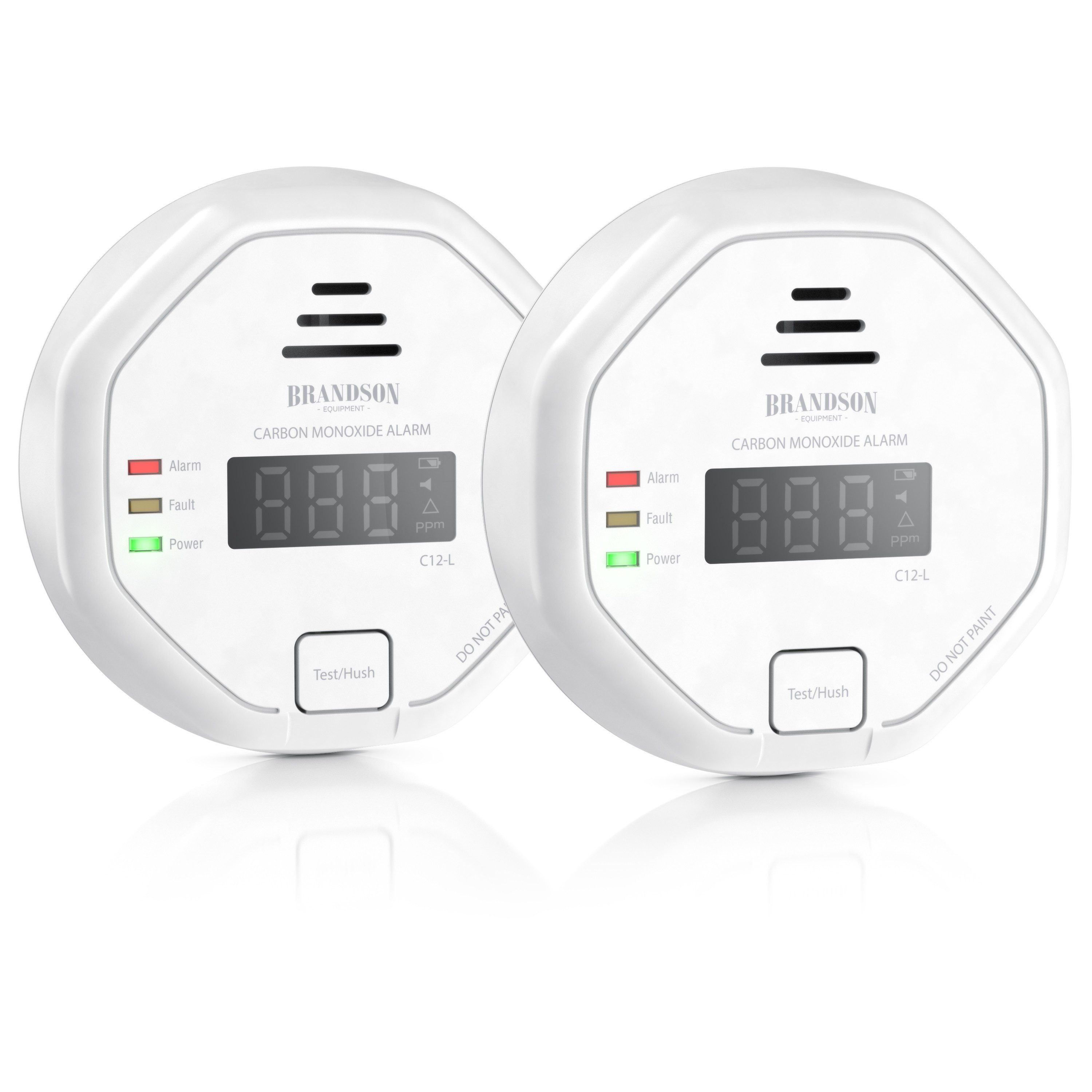 Brandson 2x Kohlenmonoxid Melder mit LCD, CO Alarm, 7-10 Jahre Batterie CO-Melder (Warnmelder, Lauter Alarm 85 dB, Testschalter. DIN EN50291 Zertifiziert)