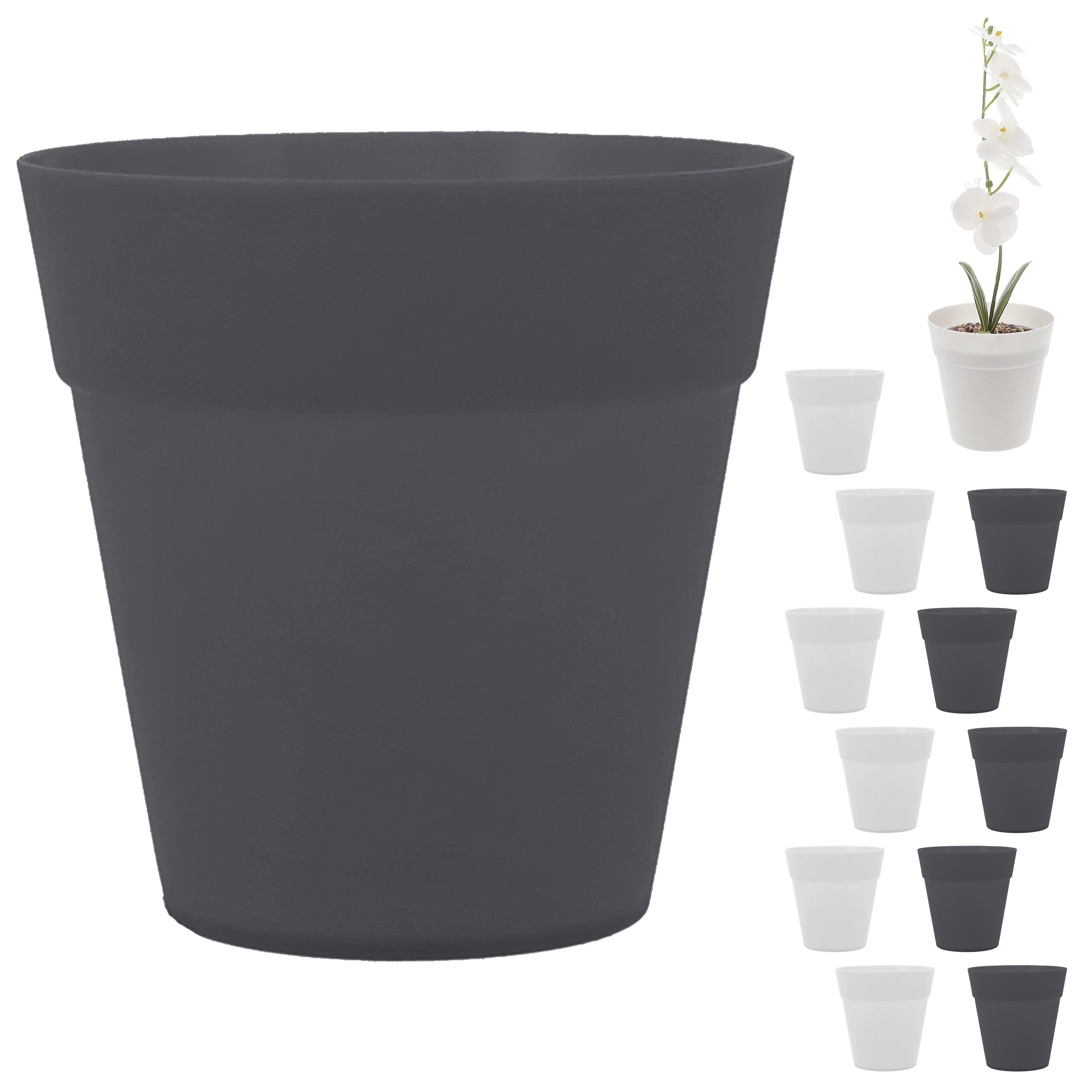 CEPEWA Übertopf Übertopf 12er Set Kunststoff 12x13cm weiß anthrazit Pflanztopf Topf