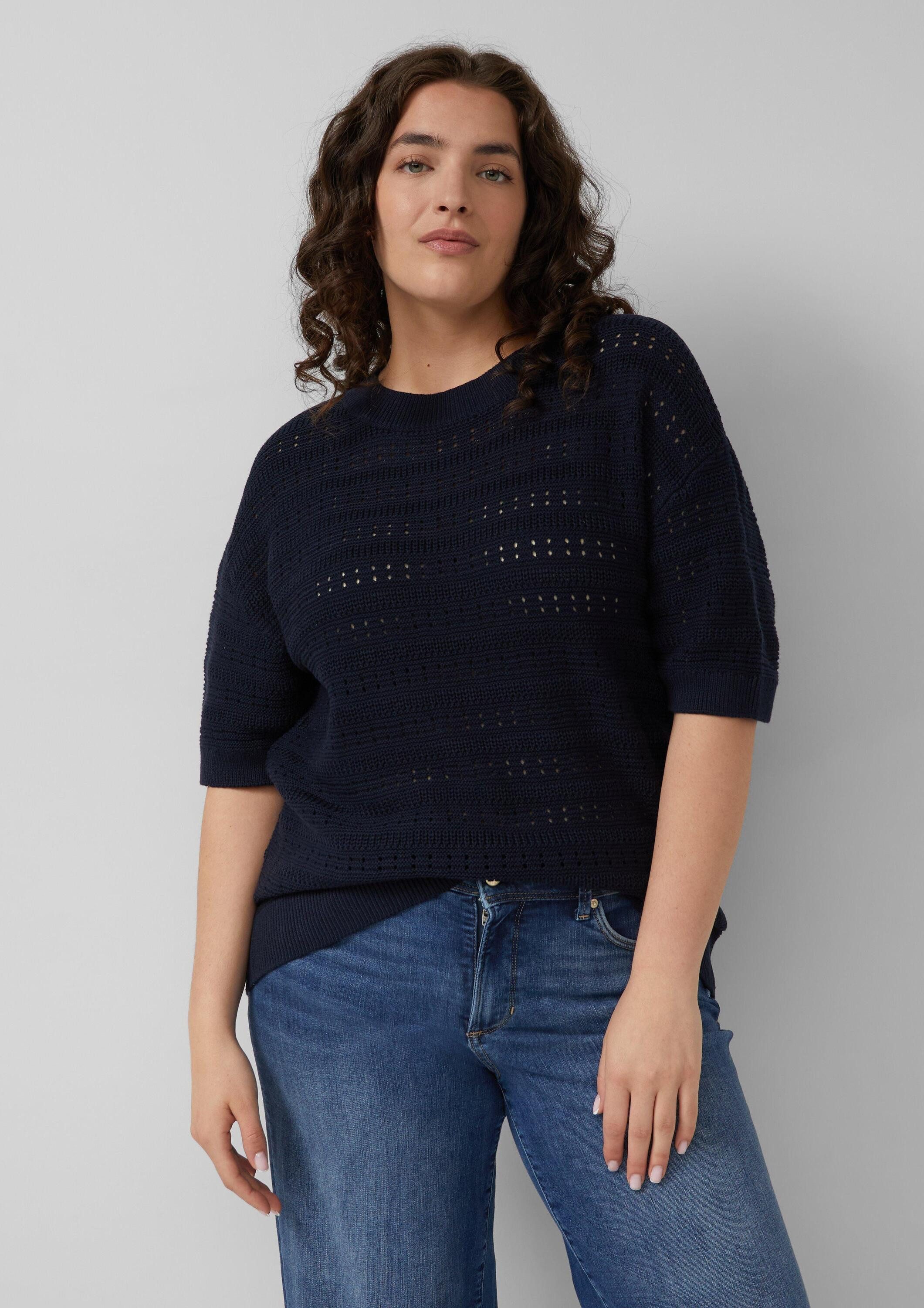 s.Oliver Kurzarmpullover Strickpullover Ajour-Pullover mit Halbarm