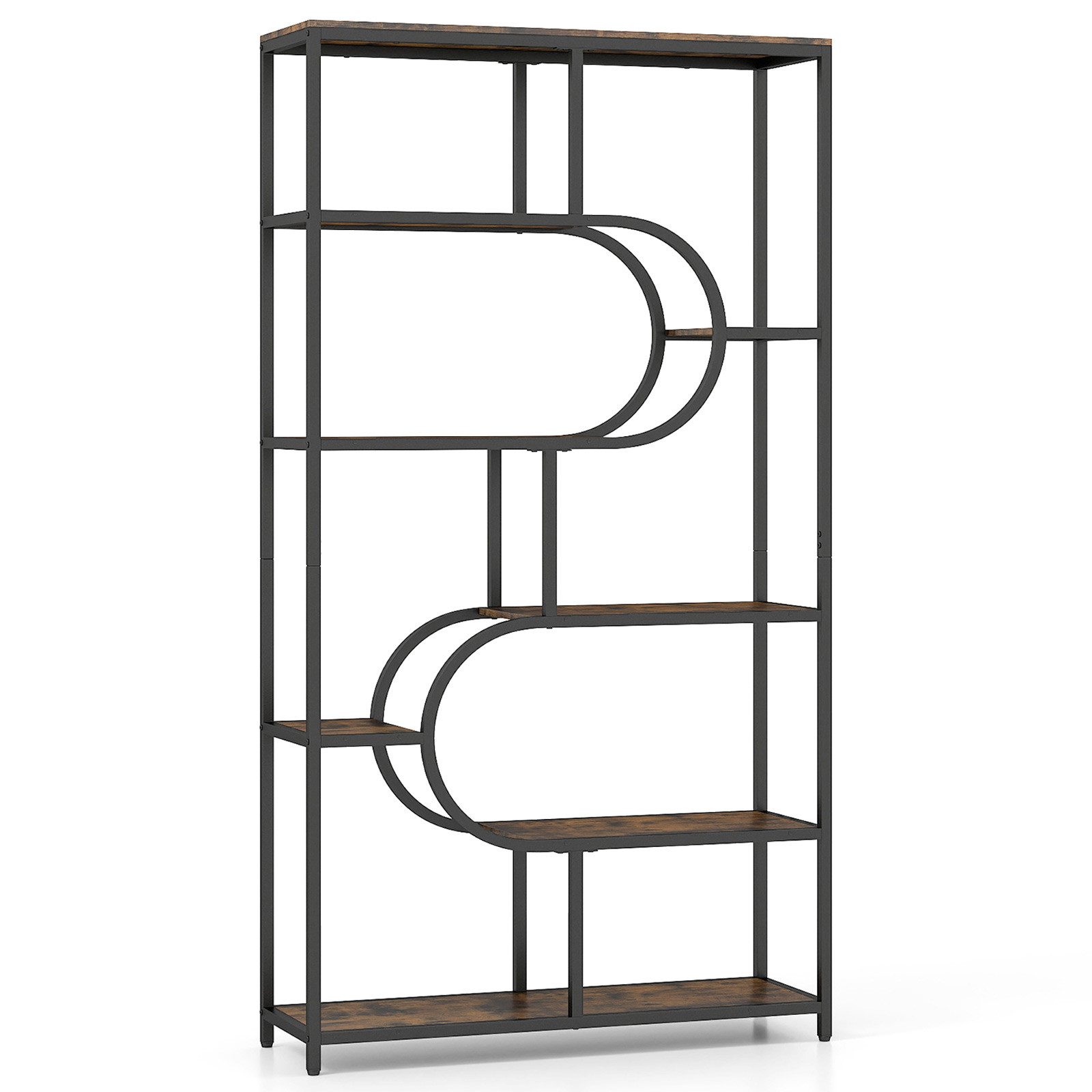 COSTWAY Bücherregal, 5-stöckiges Standregal geometrisch Metallrahmen 30x95x175cm