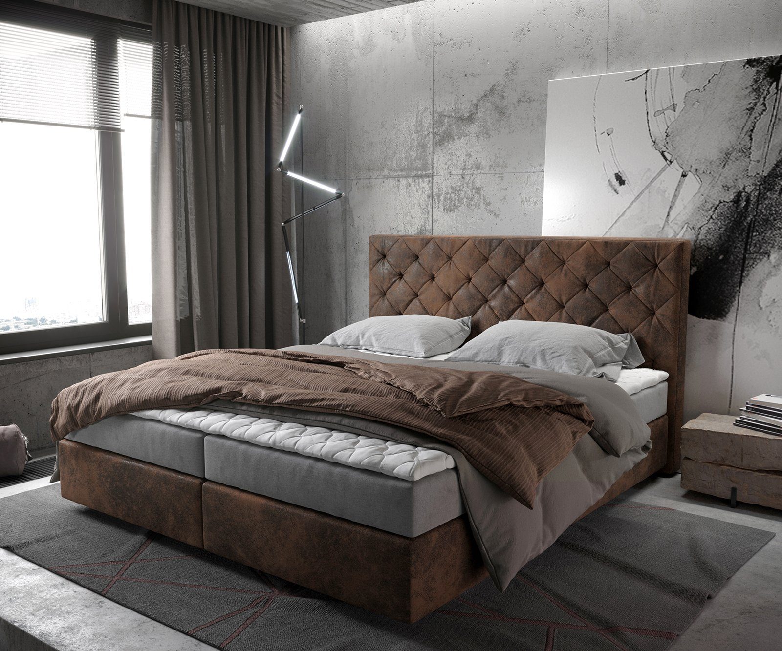 DELIFE Boxspringbett Dream-Great, Braun Vintage 180x200 günstig online kaufen