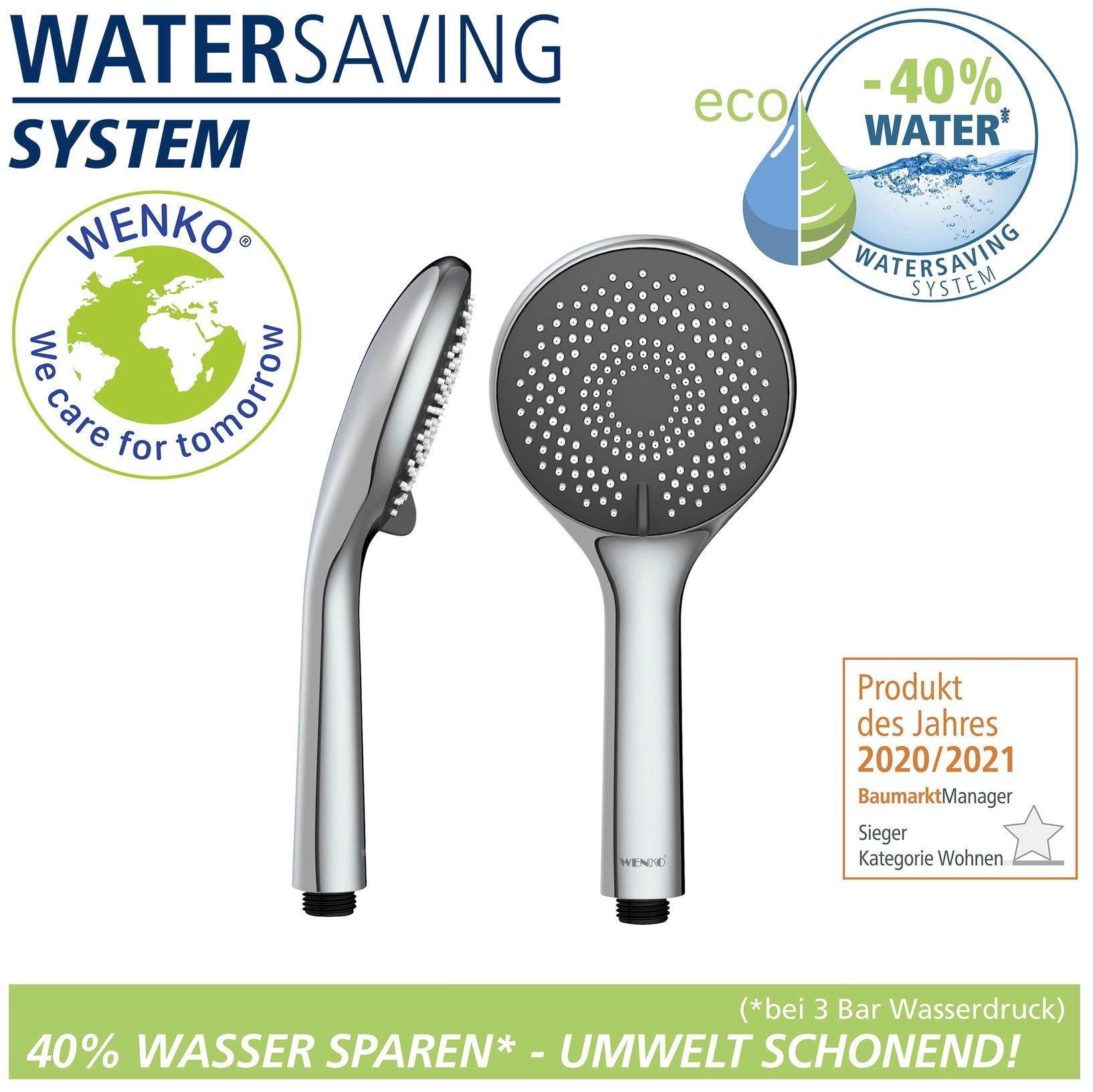 WENKO Handbrause Watersaving System, Duschkopf Watersaving 11 Durchmesser cm Grau