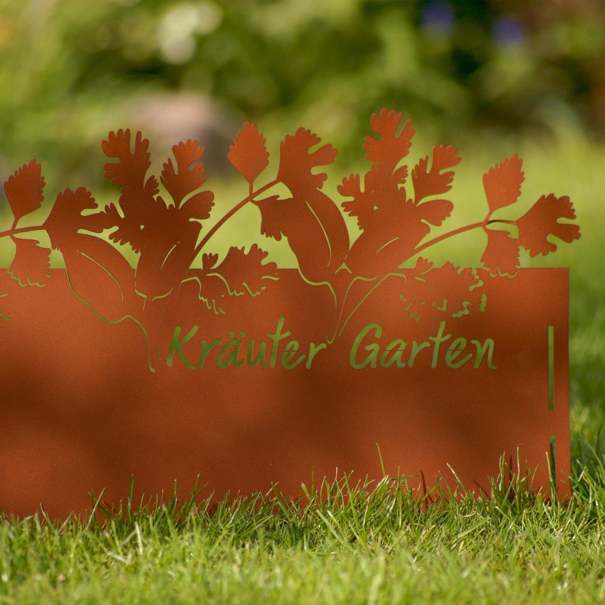UNUS GARDEN Rasenkante Pflanzring Metall Rostoptik Kräutermotiv Ø 28 cm Garten, Mähkante, Beetumrandung, Rasenkante 78 x 20 cm, robust