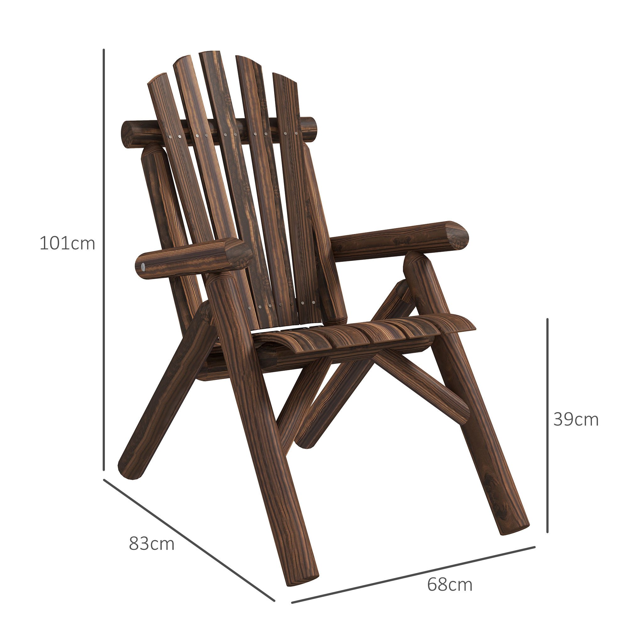 Outsunny Gartenstuhl Adirondack Stuhl wetterfest Adirondack Chair aus Holz (Holzstuhl, 1 St), Tannenholz Braun 83 x 68 x 101 cm