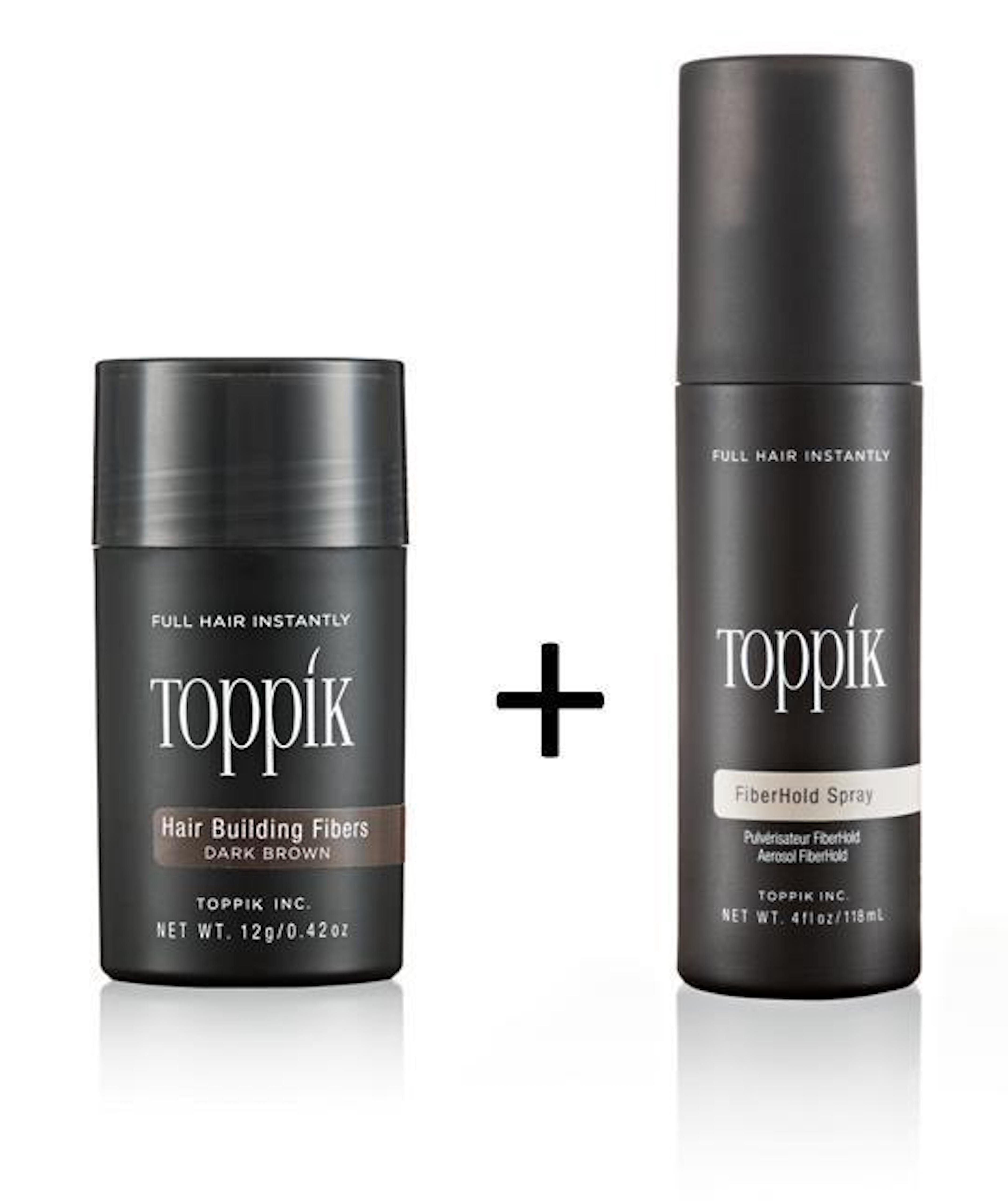 TOPPIK Haarstyling-Set TOPPIK SET 12 g. Haarfasern + Fixier Spray 118ml. Haarverdichtung Streuhaar, Haar Puder, Hair Fibers, Spar Set Schwarz