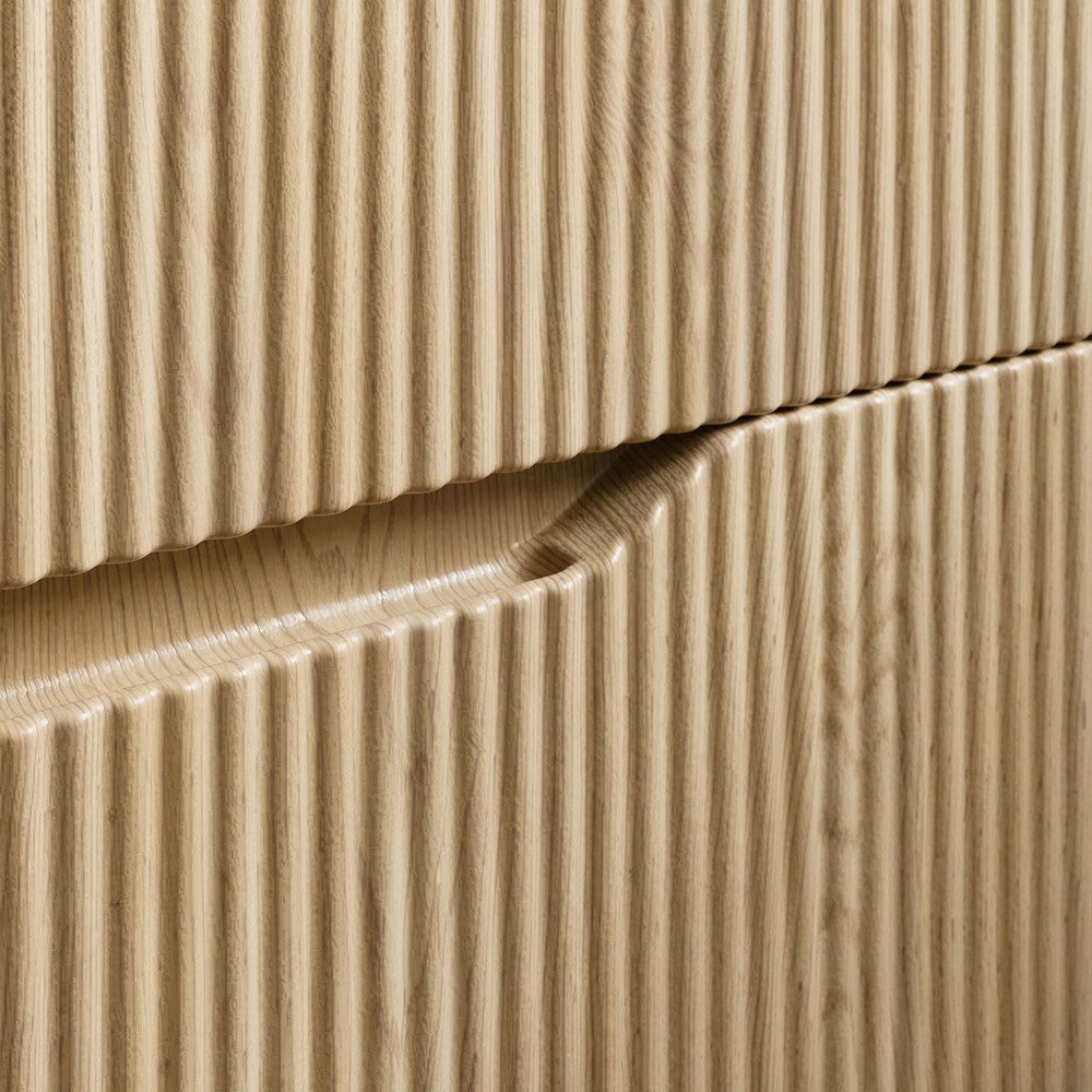 Lomadox Doppelwaschtisch NARPIO-56, 120cm breit mit 2 Aufsatzbecken, Eiche mit gerillter Front, grifflos