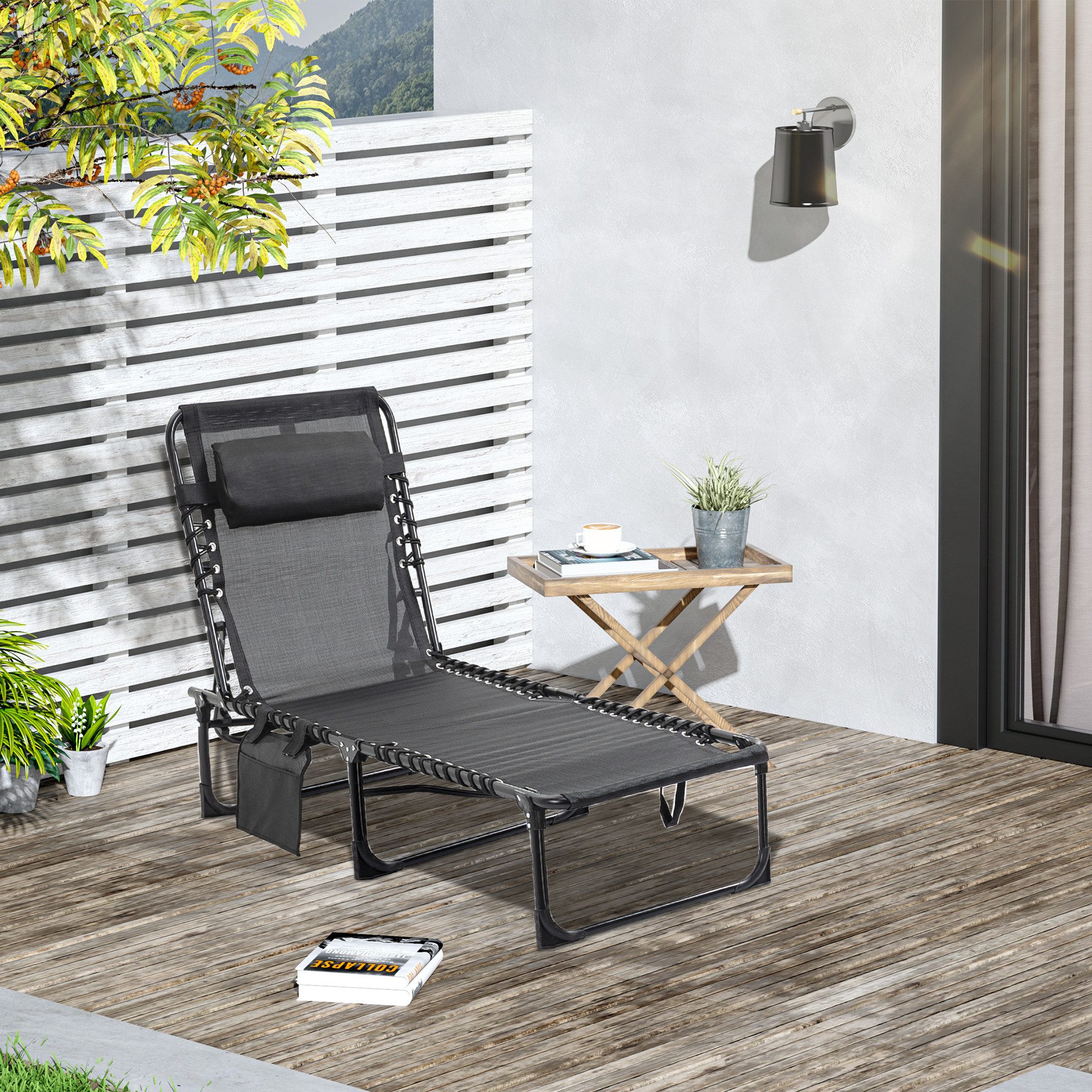Outsunny Gartenliege mit Kopfkissen, Seitentasche, 5-Fach günstig online kaufen