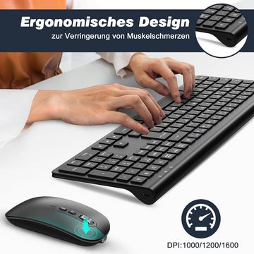 cimetech Kabellos, 2.4G Wiederaufladbare Ergonomisch Tastatur- und Maus-Set, QWERTZ Layout (Deutsch), Ultra Thin 10m Reichweite