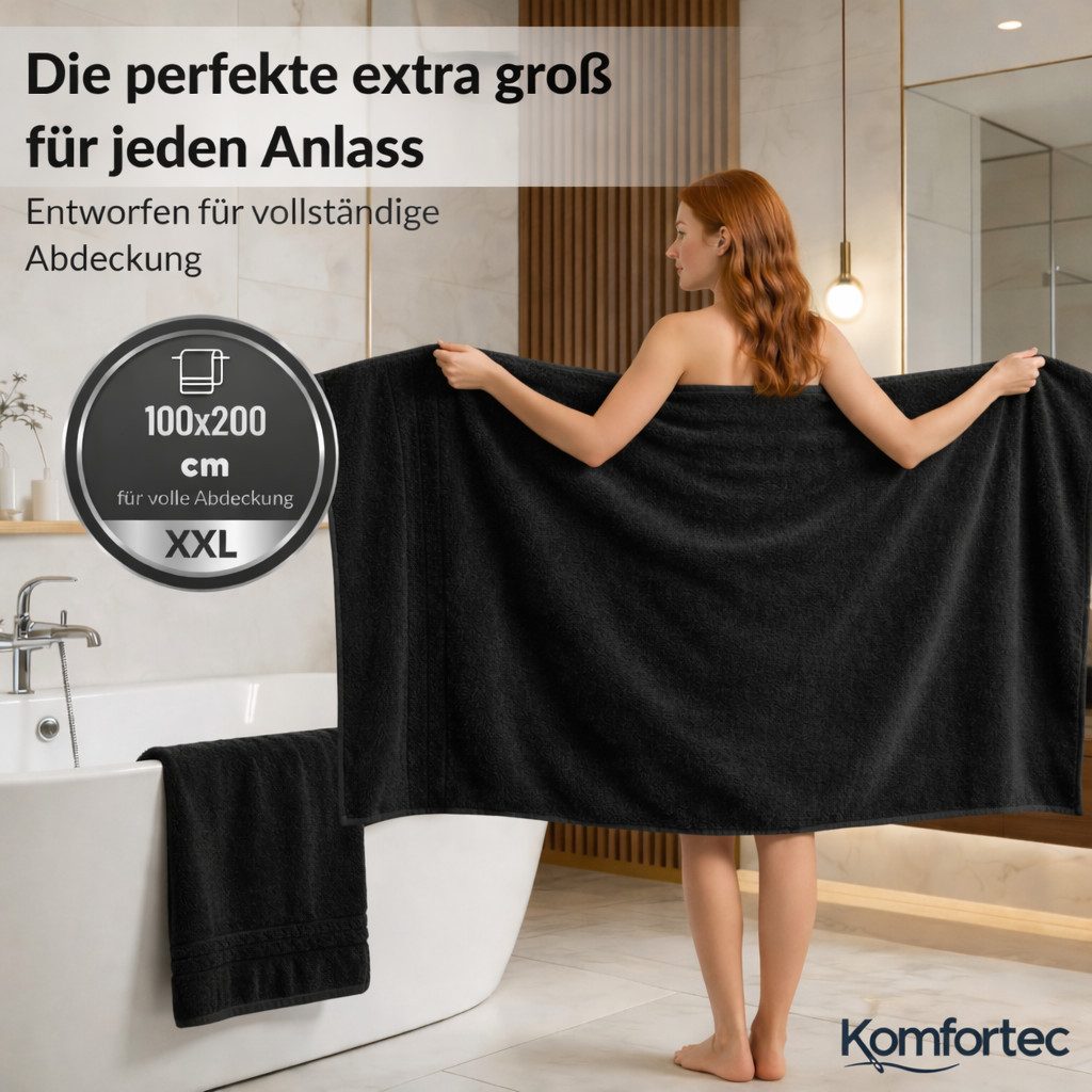 Komfortec Saunatuch 100x200 cm Badetuch aus 100% Baumwolle, Frottee (1-St), extra Große, Schnelltrocknend
