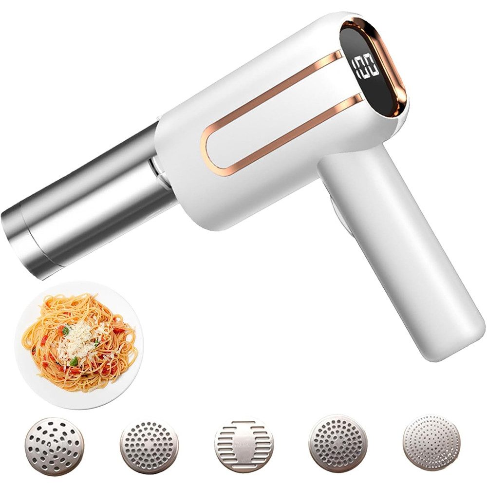 TUWENA Nudelmaschine Elektrische Nudelmaschine Handheld, Tragbare Handpresse mit 5 Modi, Aufladbar Teigausrollmaschine für Ausgemachte Spaghetti/Fettuccine