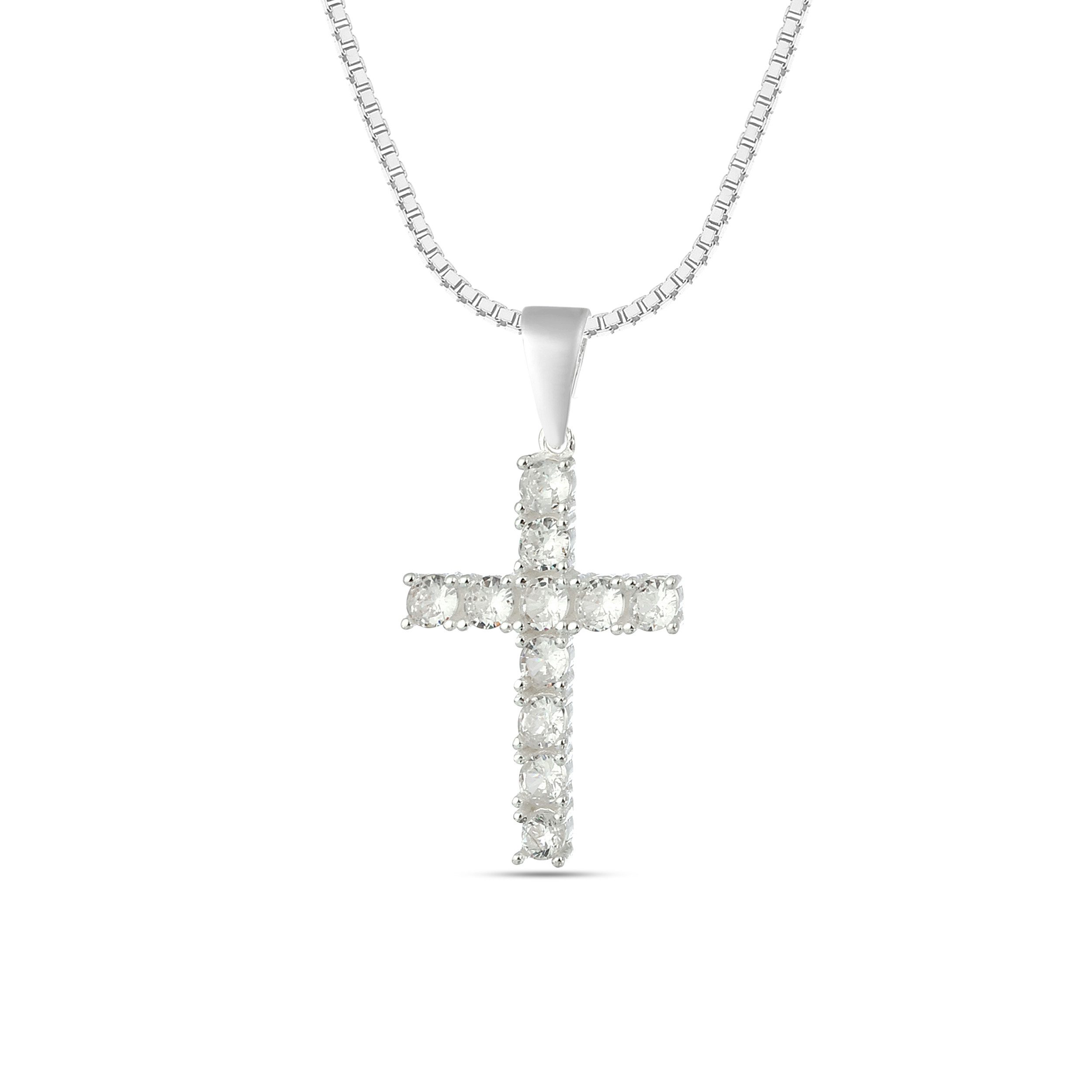 NAHLE Kette mit Anhänger Kreuz Silberkette Kreuz Kette (inkl. Schmuckbox), 925 Silber / rhodiniert