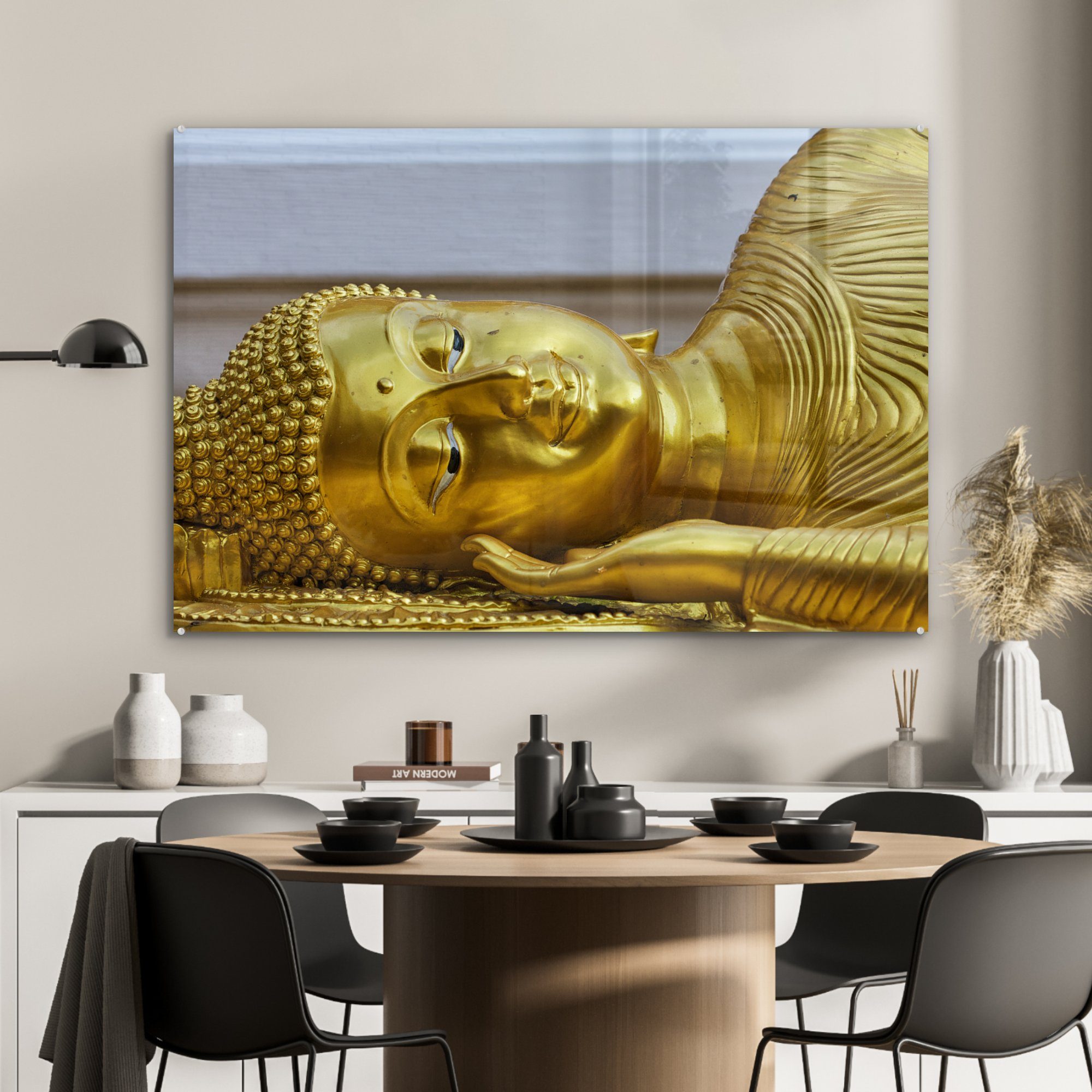 Schlafzimmer St), Acrylglasbild Wohnzimmer Buddha Gold, (1 Acrylglasbilder MuchoWow & Liegender aus