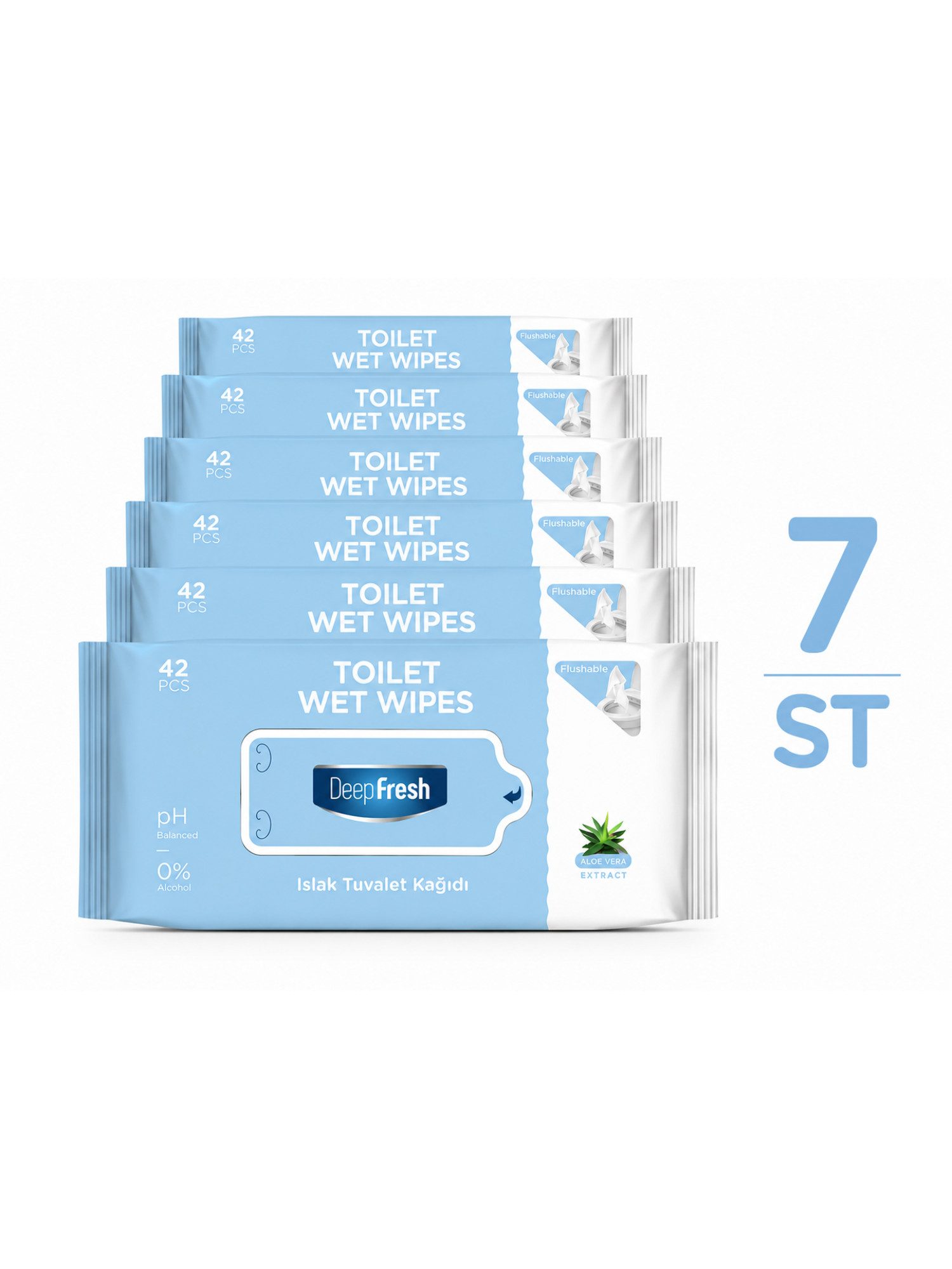 Deep Fresh Toilettenpapier Aloe Vera 42 Blatt – pH-hautneutral, alkoholfrei Reinigungstücher (Einzelpackung, 7-tlg., 1 Packung mit 42 Blatt, Aloe Vera Extrakt, Alkoholfrei, pH Balanced, Sanfte Reinigung)