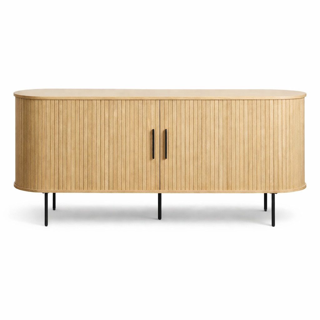 Liadomo Sideboard Uriel, Kommode, Stauraummöbel, 140 oder 180 cm Breite, Furnier in Echtholz, Schiebetüren, Lamellen-Optik, vier Farben