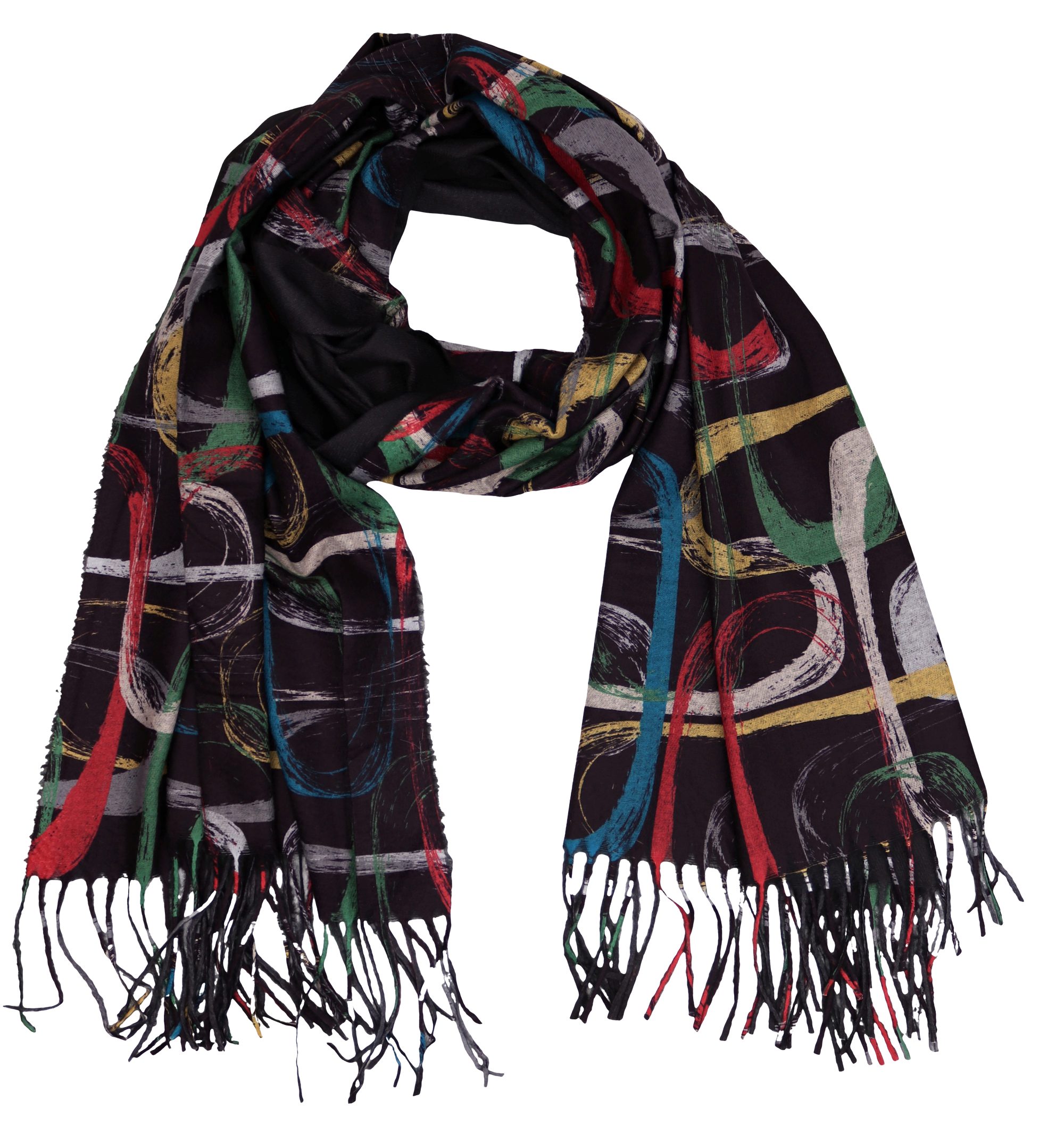 Modeschal weicher und warmer Schal Ring Muster mit Fransen, 70x180cm