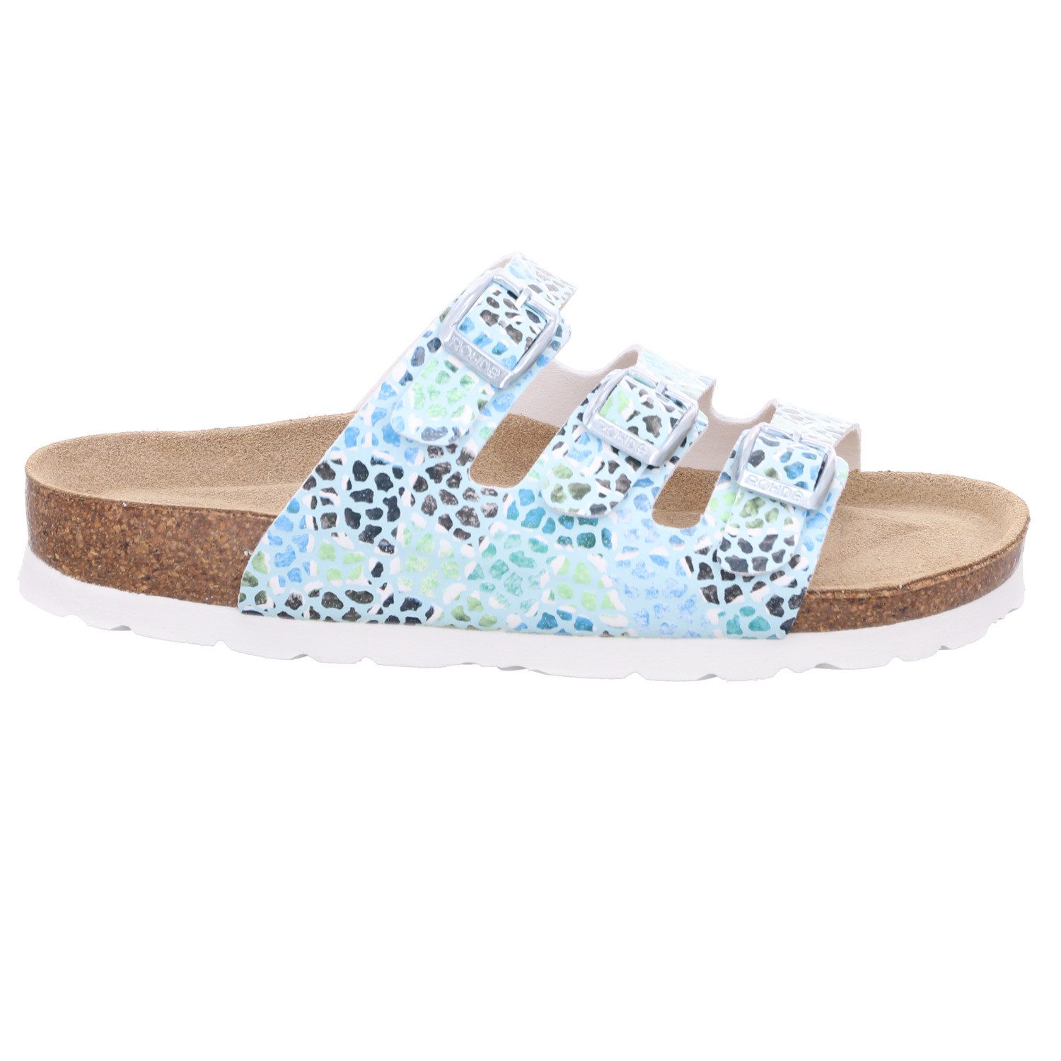 Rohde Alba Pantolette Sommerschuh, Schlappen, Hausschuh mit buntem Druck, G-Weite = weit