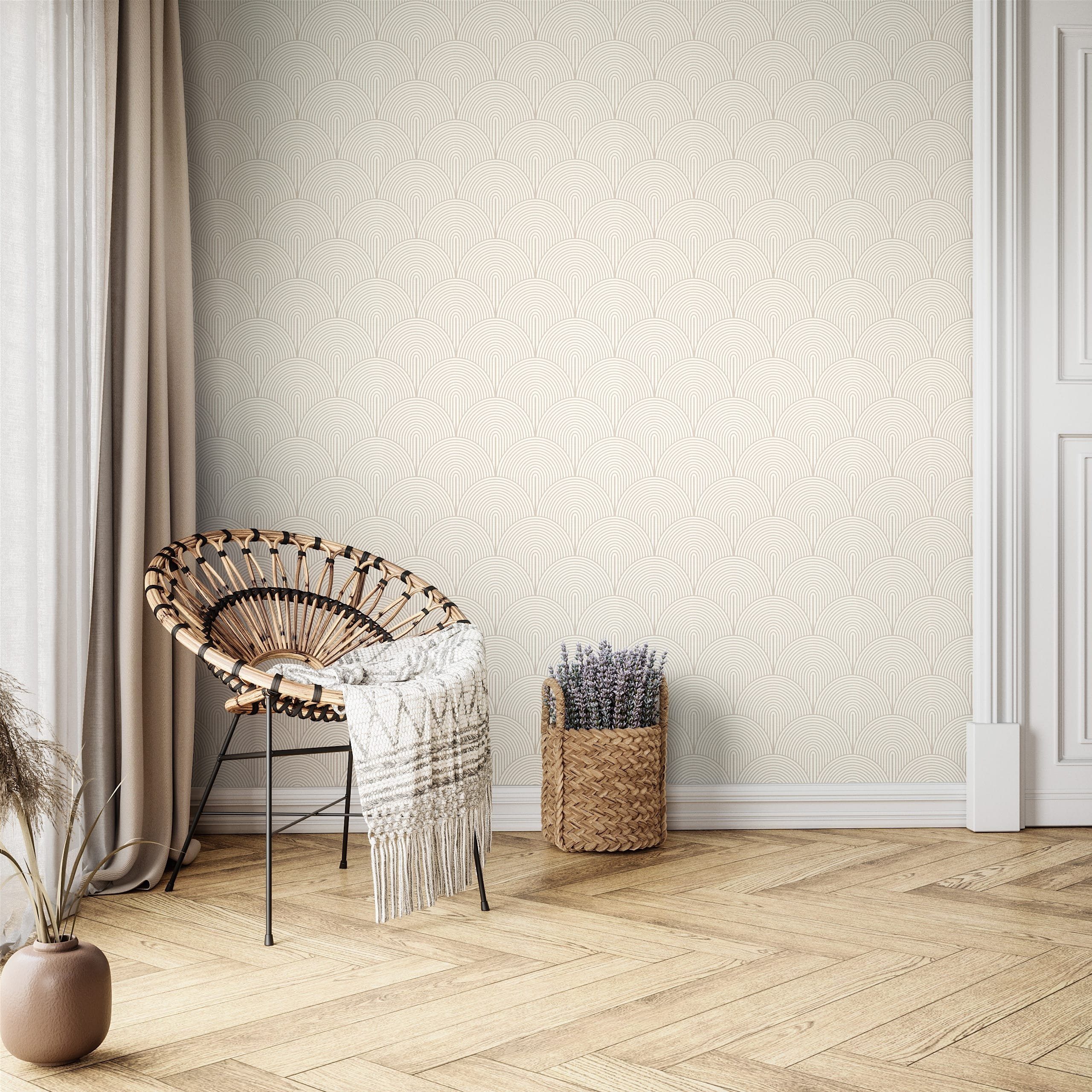 Newroom Vliestapete Bowy Beige Tapete Mustertapete Bogen,Linien, Beige Tapete Modern Bogen - Mustertapete Ästhetik Grau Weiß Boho Art déco Linien für Wohnzimmer – Bild 5 von 5