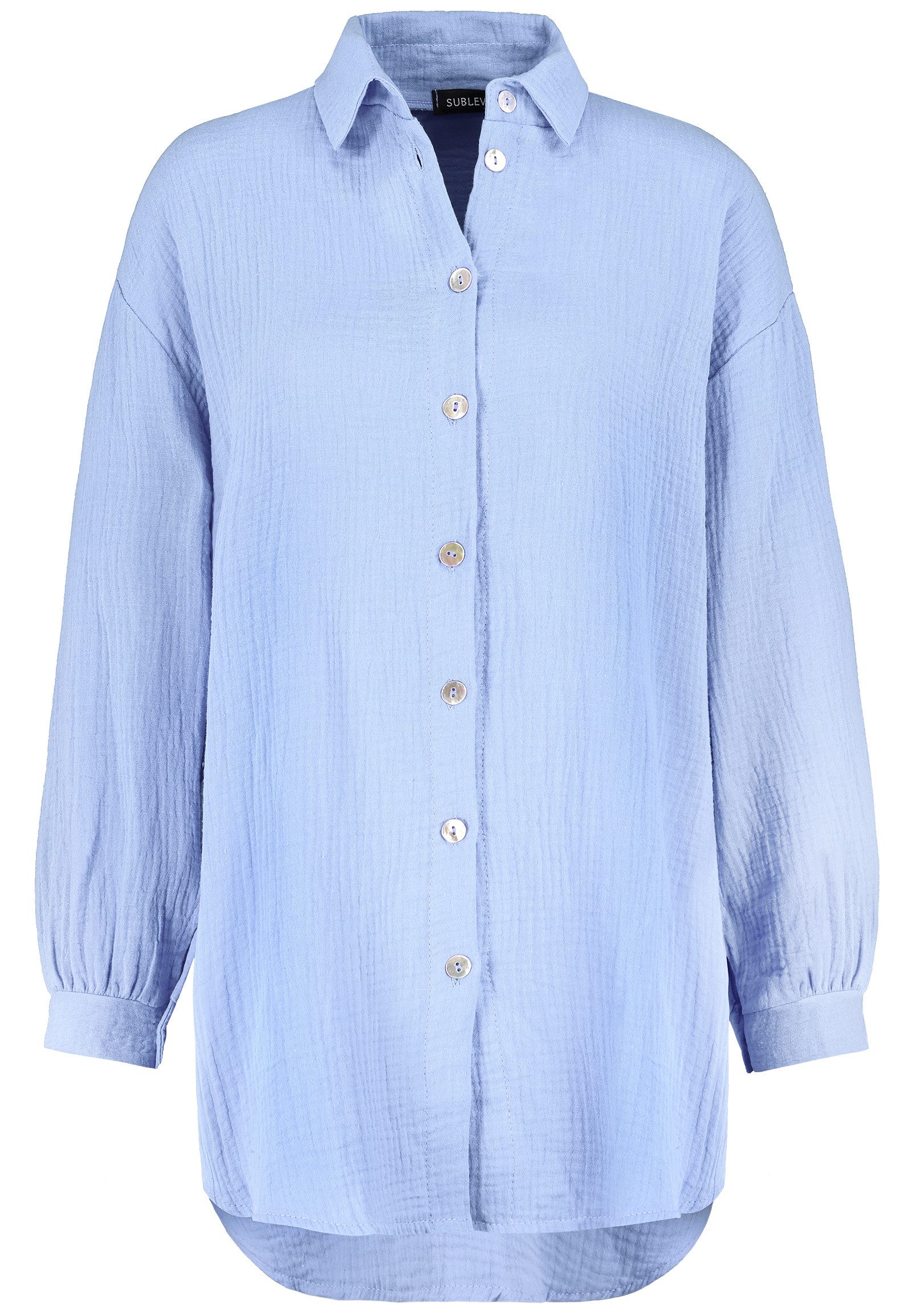 Langarmbluse Damen Musselinbluse langarm mit Kentkragen Oversiz