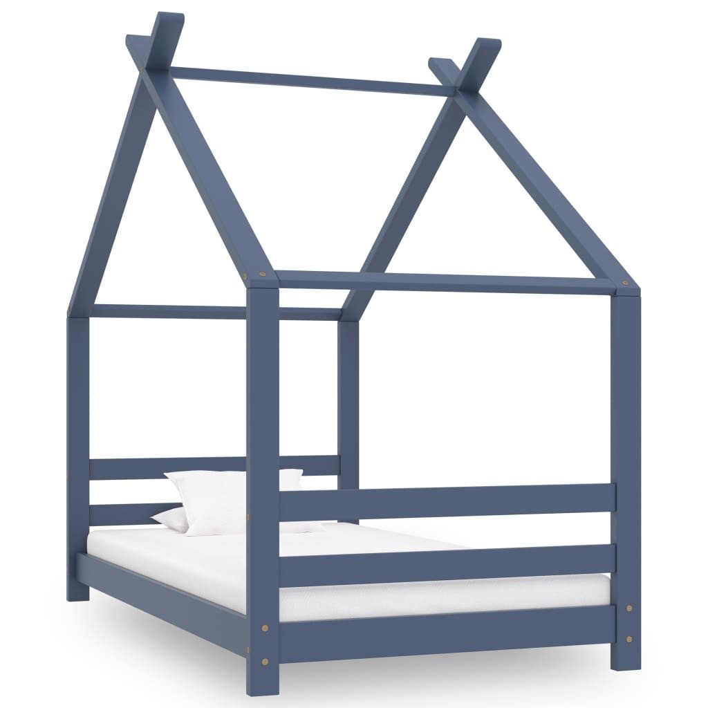 vidaXL Kinderbett 80 x 160 cm Kinderbett mit Himmel Kinderbett-Gestell Grau Massivholz K