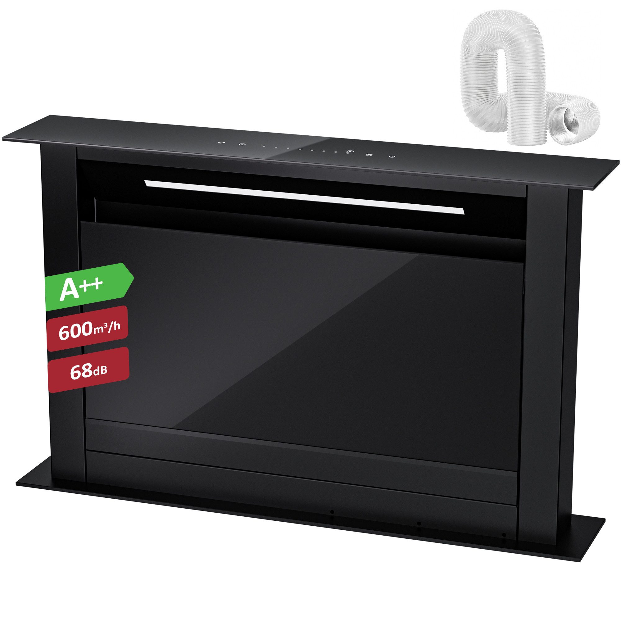 Levivo Deckenhaube A++ Dunstabzugshaube 60cm und 90cm Umluft & Abluft mit 600 m³/h A++ Dunstabzugshaube 60cm und 90cm Umluft & Abluft mit 600 m³/h, Aktivkohlefiltern, Fettfiltern, LED-Beleuchtung