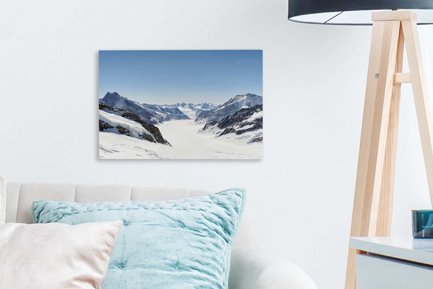Blick Wanddeko, auf Jungfraujoch Europa, OneMillionCanvasses® Leinwandbilder, Aufhängefertig, Aletschgletscher cm 30x20 in vom (1 den Leinwandbild Wandbild St),