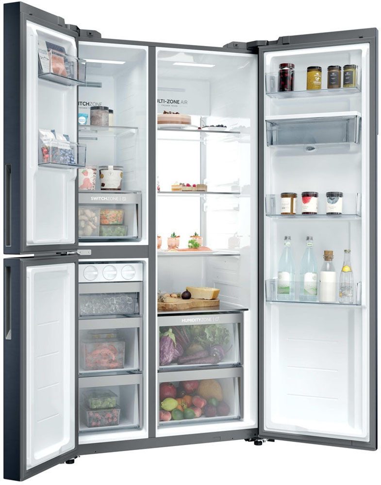 Haier Multi Door SBS 3D HSPR79F18DWMB, 177,5 cm hoch, 90,5 cm breit, Humidity Zone: Obst, Gemüse und Salat 2x länger frisch halten