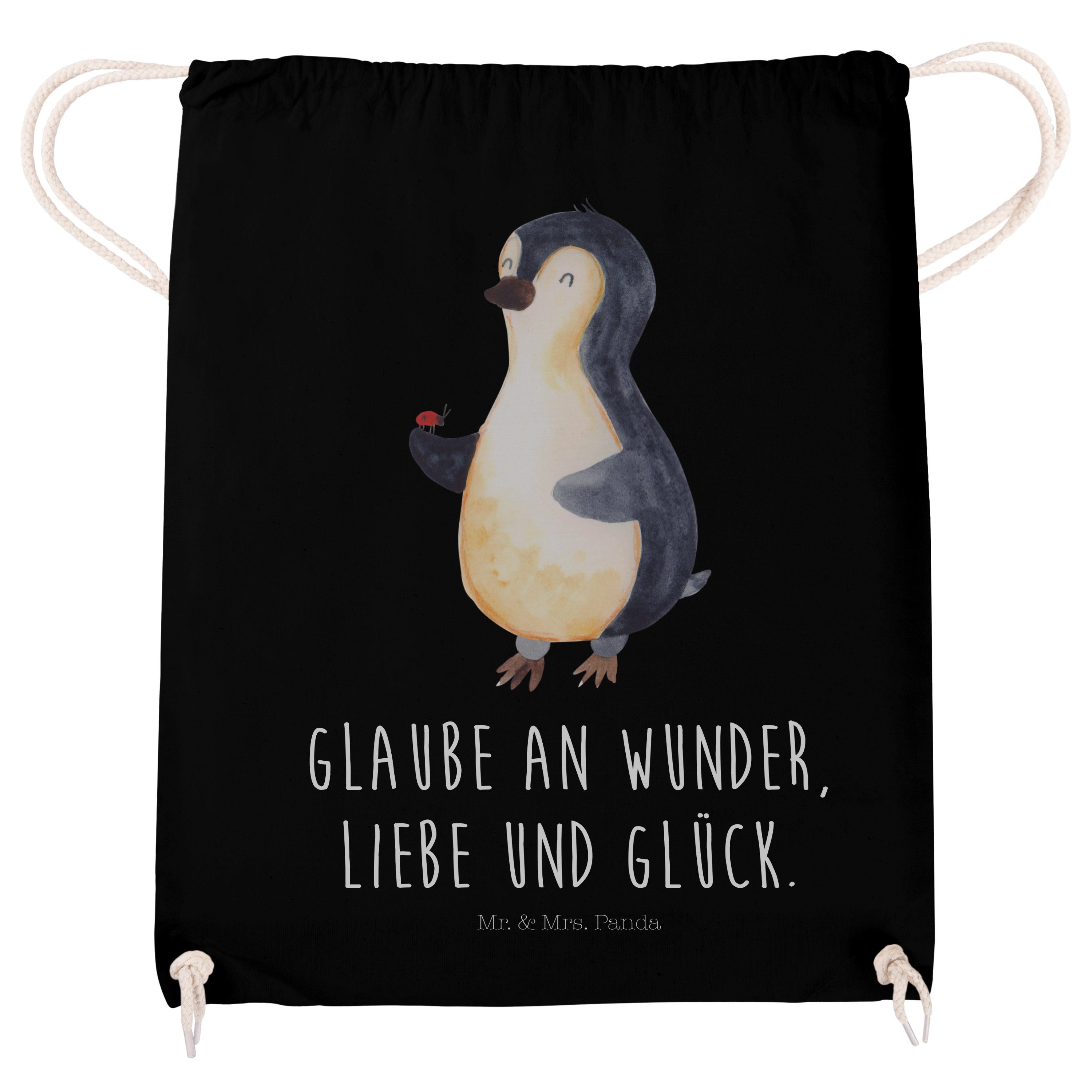 Geschenk, - Pinguin Panda Glück, Wunder, & Sporttasche Schwarz Stoffbeutel, - Marienkäfer Mrs. Mr. (1-tlg)