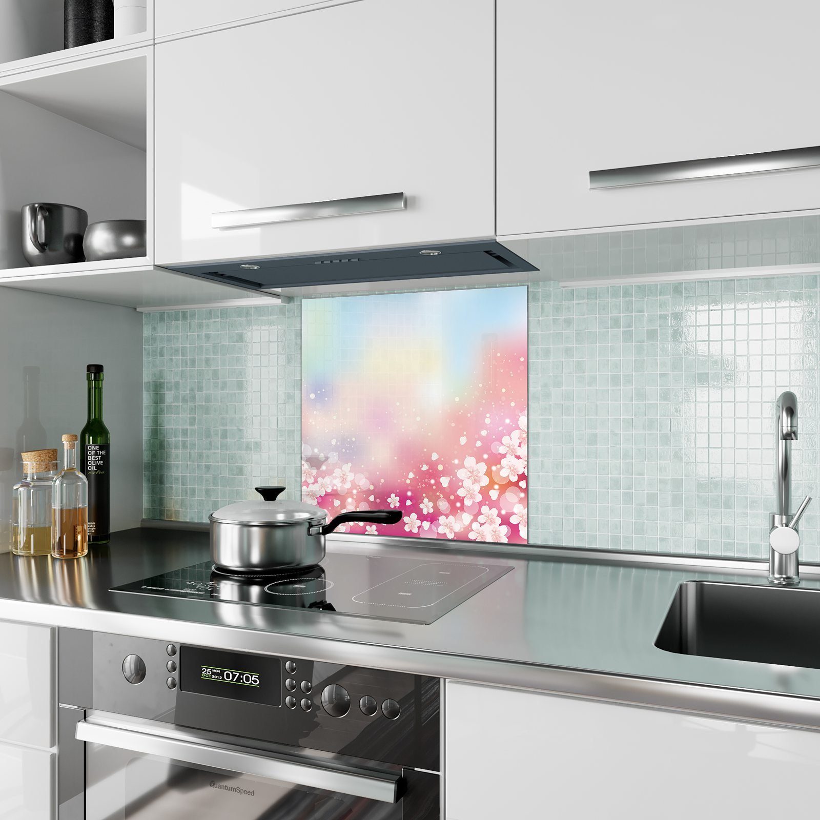 Spritzschutz mit Küchenrückwand Primedeco Glas malerisch Küchenrückwand Blüten Motiv