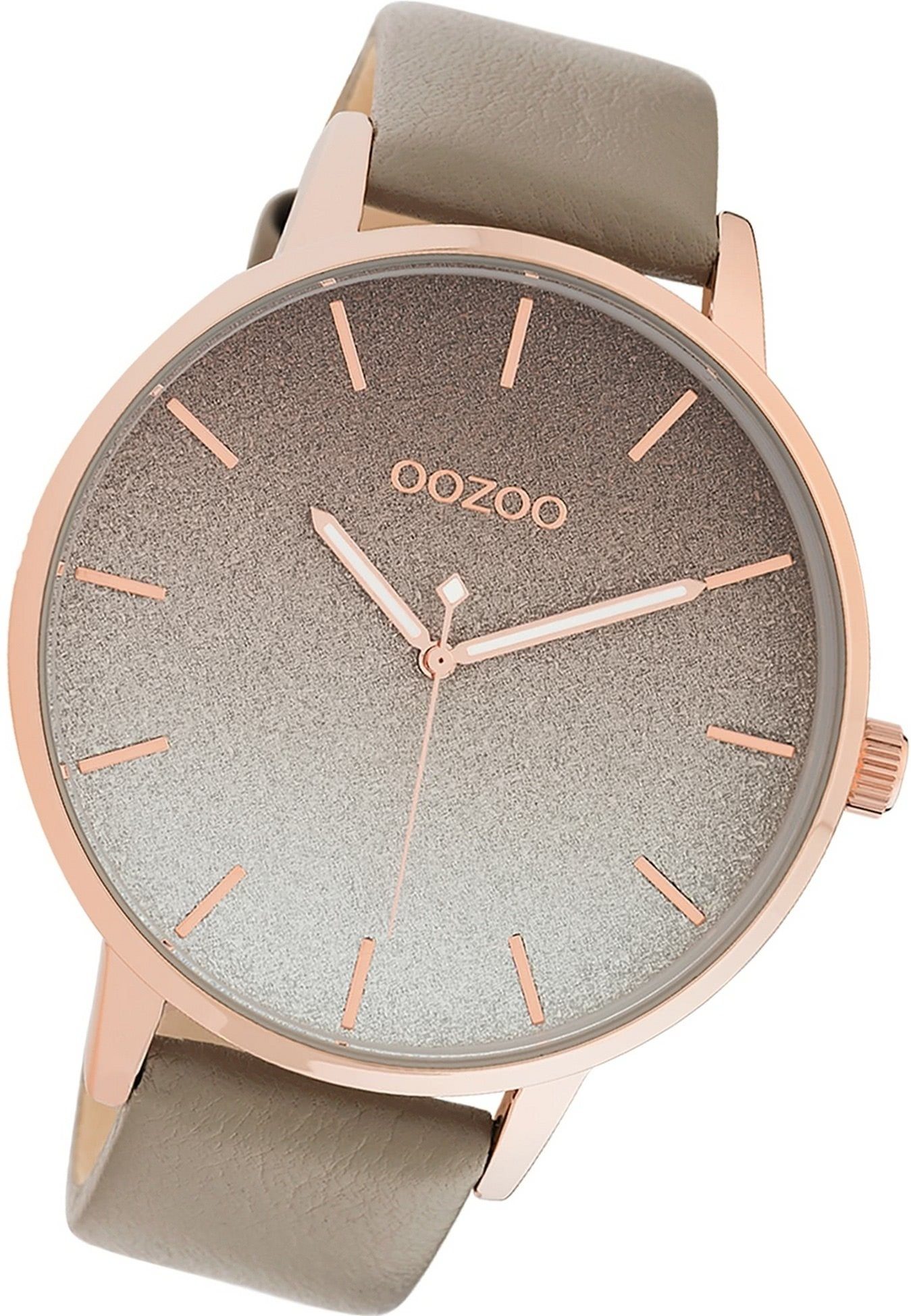 Gehäuse, Damenuhr groß extra rundes Oozoo Armbanduhr (ca. Timepieces, Damen Lederarmband 48mm) OOZOO braun, Quarzuhr