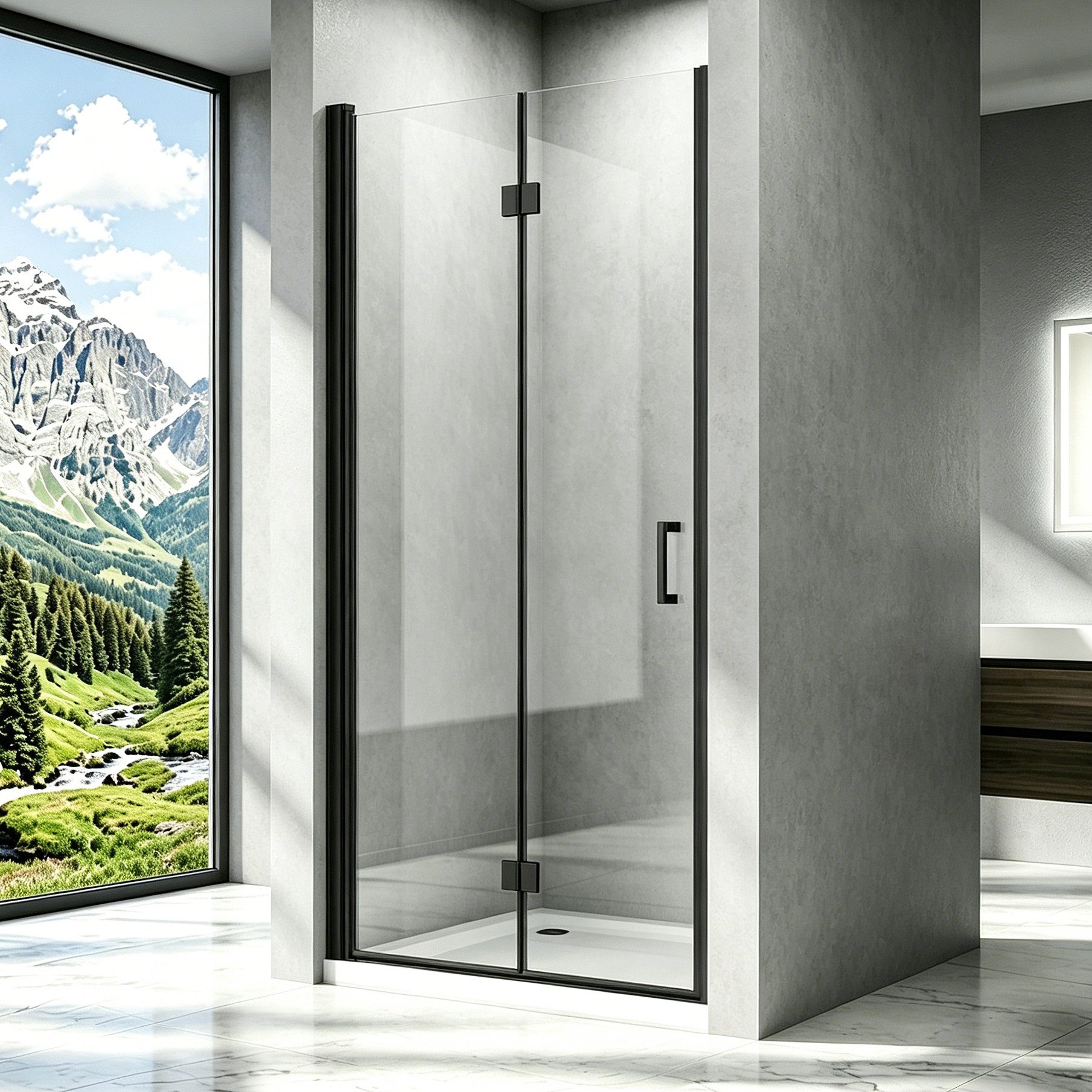 Boromal Dusch-Falttür Schwarz Nischentür Dusche Schwarz Duschabtrennung faltbar für Dusche, 90x195 cm, NANO Sicherheitsglas, (180º Falt-Drehfalttür, 90x195, 100x195, 120x195cm) mit Alu-Bodenleiste, Magnetverschluss, Duschdichtung