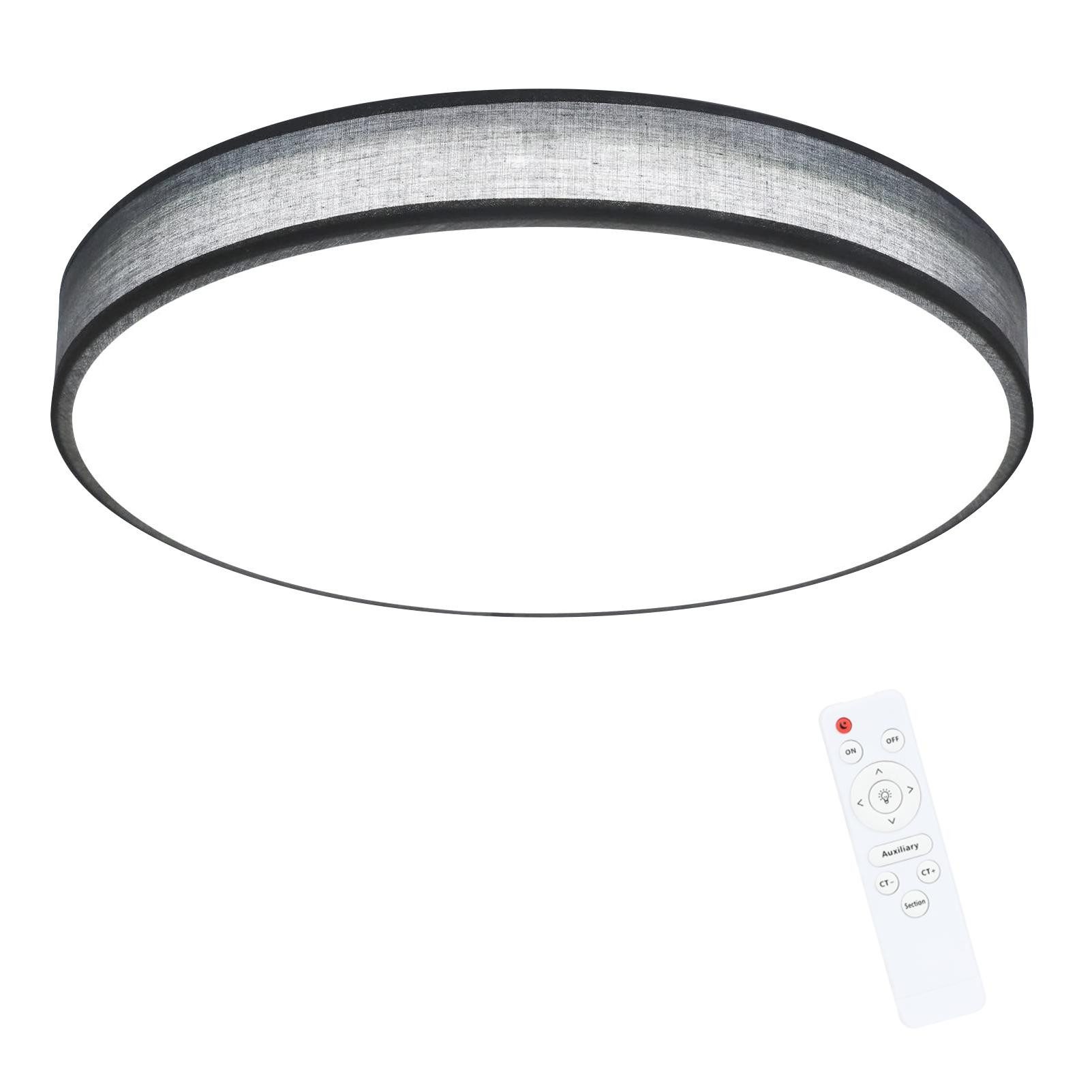 ZMH LED Deckenleuchte 38CM Rund Modern Stoff Dimmbar mit Fernbedienung für Wohnzimmer, LED fest integriert, 3000-6500k, 38W Grau Schlafzimmerlampe x Schlafzimmer Flur