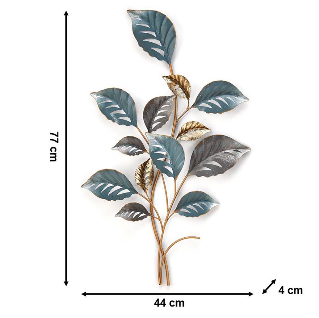 Kobolo Wandbild Wandbild JABARI aus Metall in gold blau Blattmotiv, Blätter günstig online kaufen