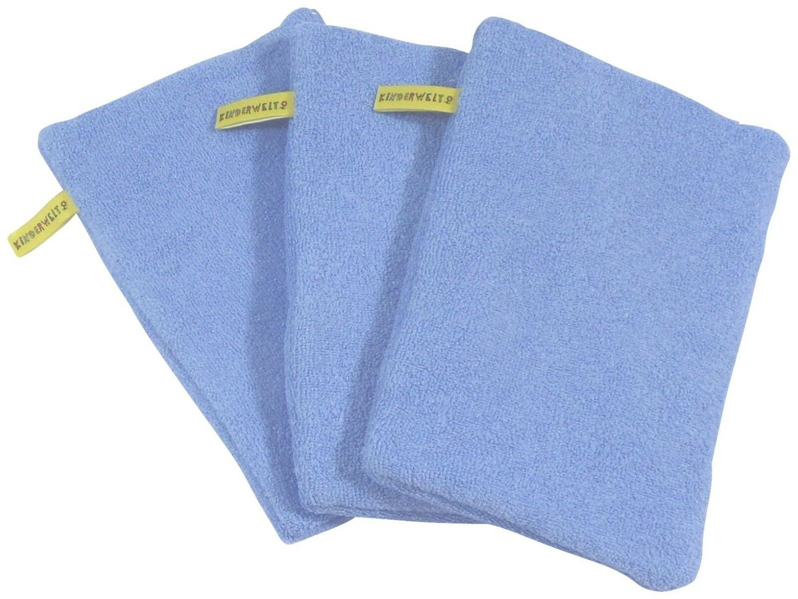 KiNDERWELT Waschhandschuh 3 x Baby Kinder Waschhandschuh blau (3-tlg), anschmiegsam, flauschig