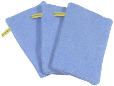 KiNDERWELT Waschhandschuh 3 x Baby Kinder Waschhandschuh blau, Baumwolle (3-St), anschmiegsam, flauschig