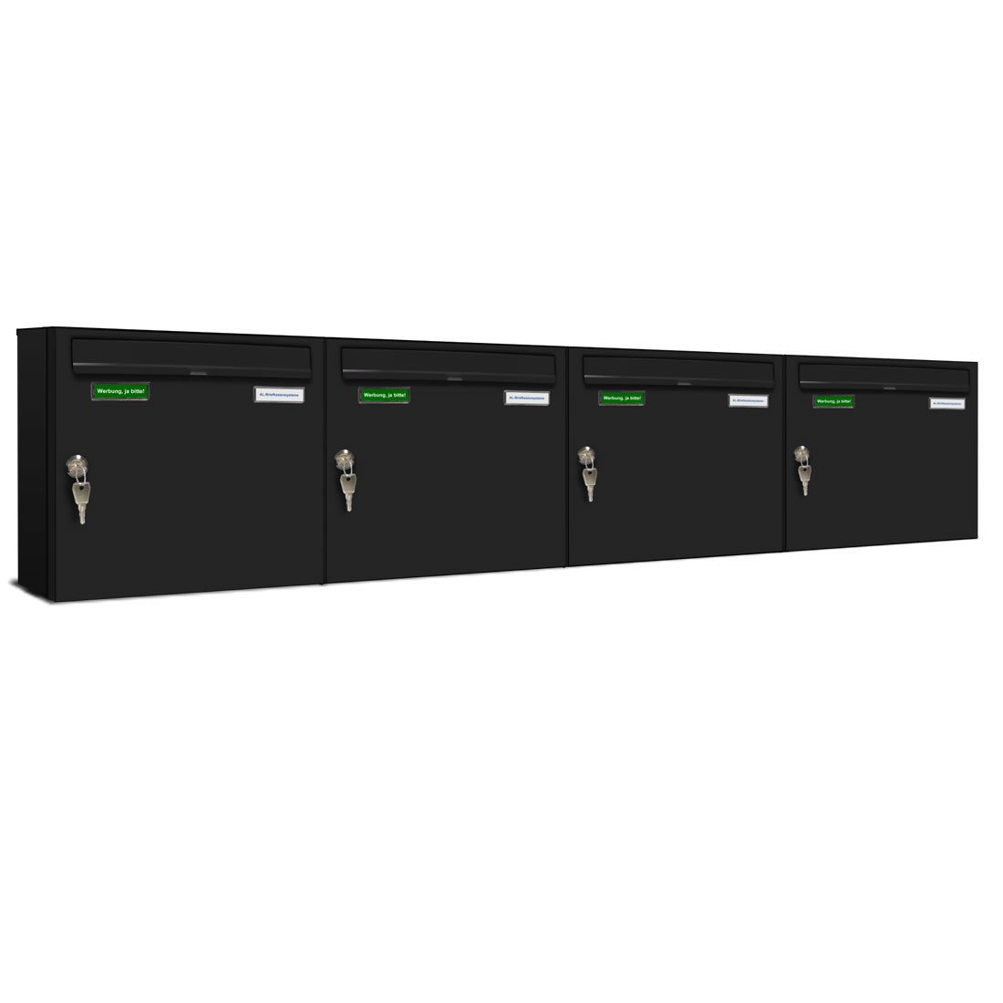 Wandbriefkasten 4 Fach Basic Briefkasten A4 in RAL Farbe 9005 Tief Schwarz wetterfest