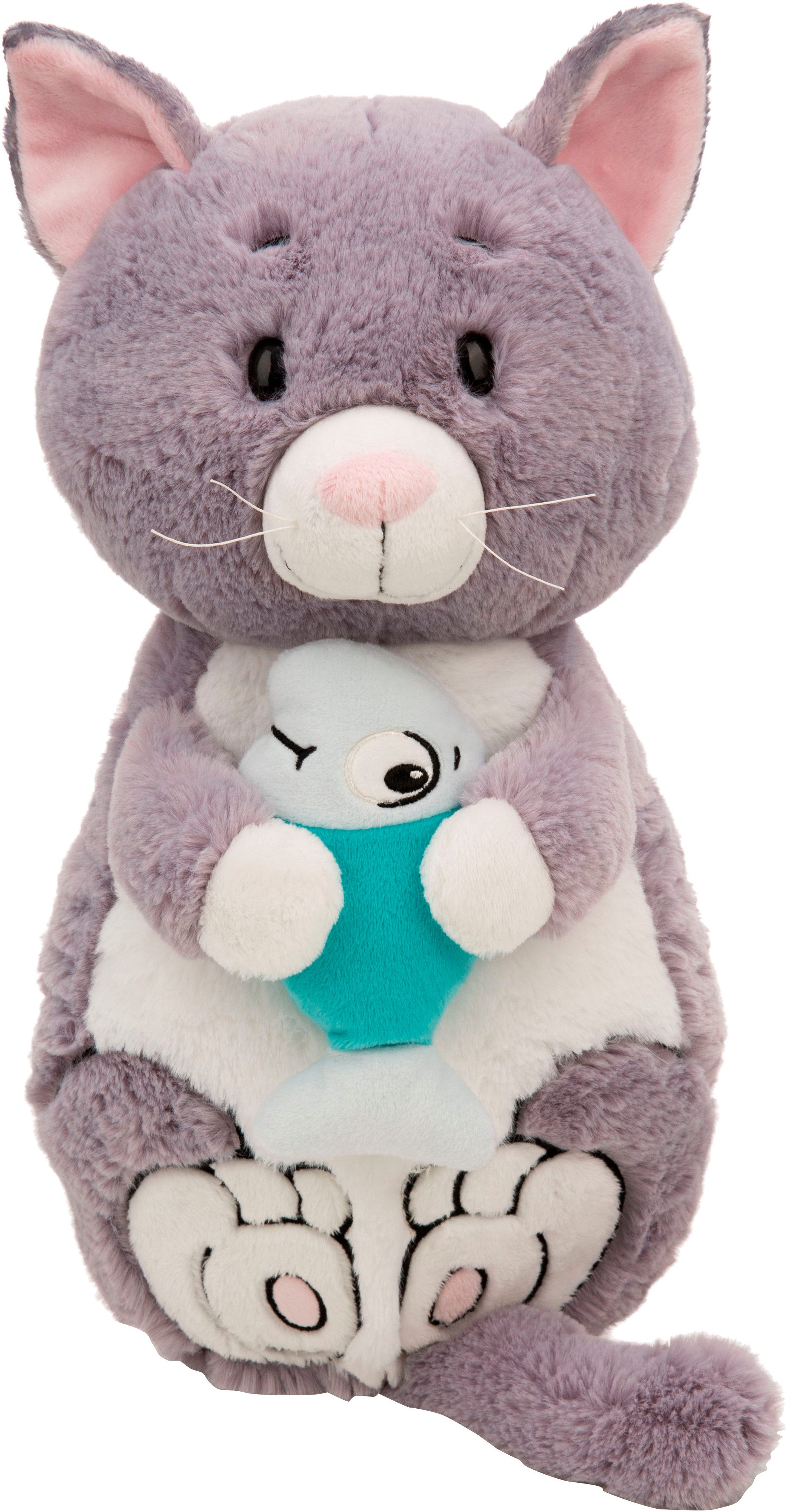 Kuscheltier Homies GREEN, Katze grau & Fisch 40x20 cm